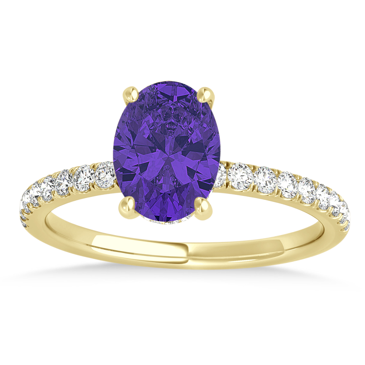 Oval Tanzanite & Diamond Single Row Hidden Halo Engagement Ring 18k Yellow Gold (0.68ct)