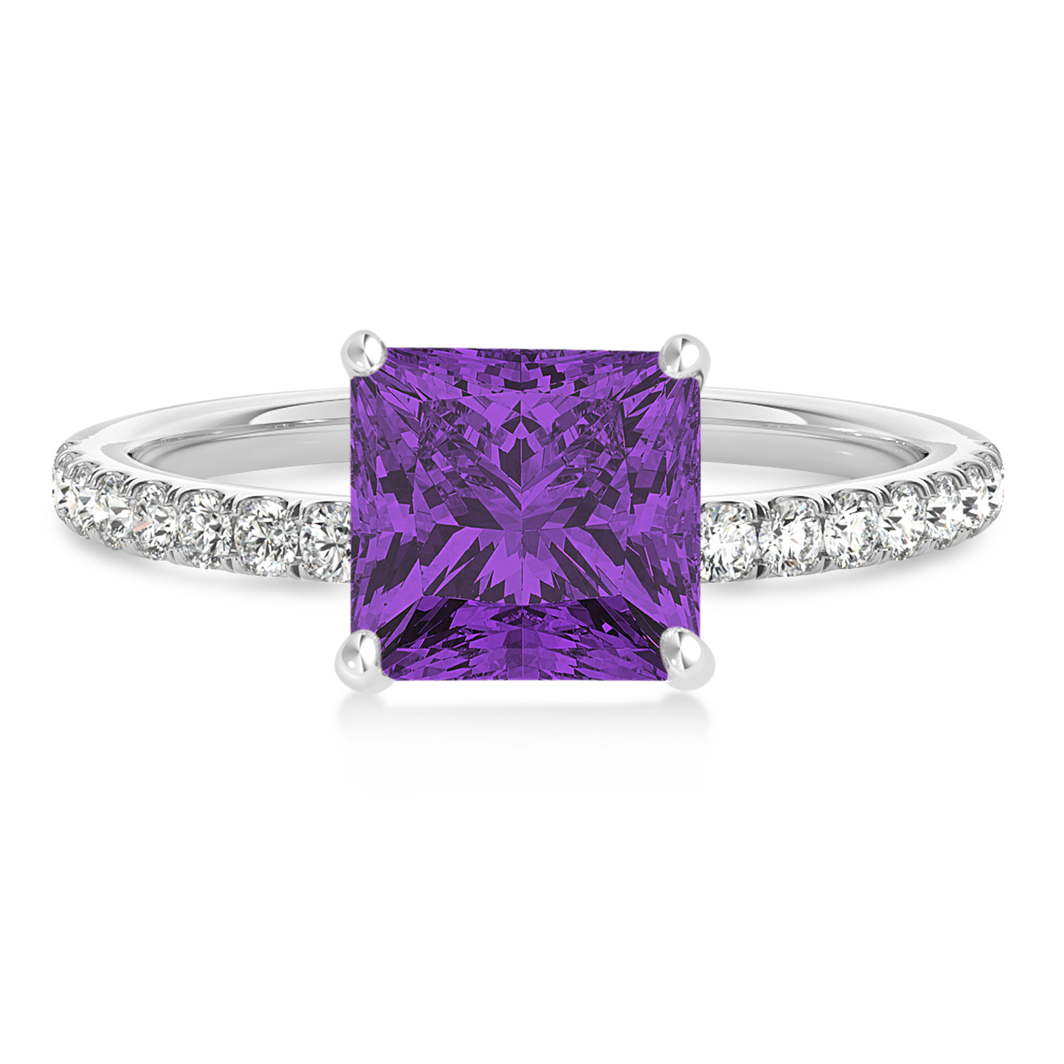 Princess Amethyst & Diamond Single Row Hidden Halo Engagement Ring Platinum (0.81ct)