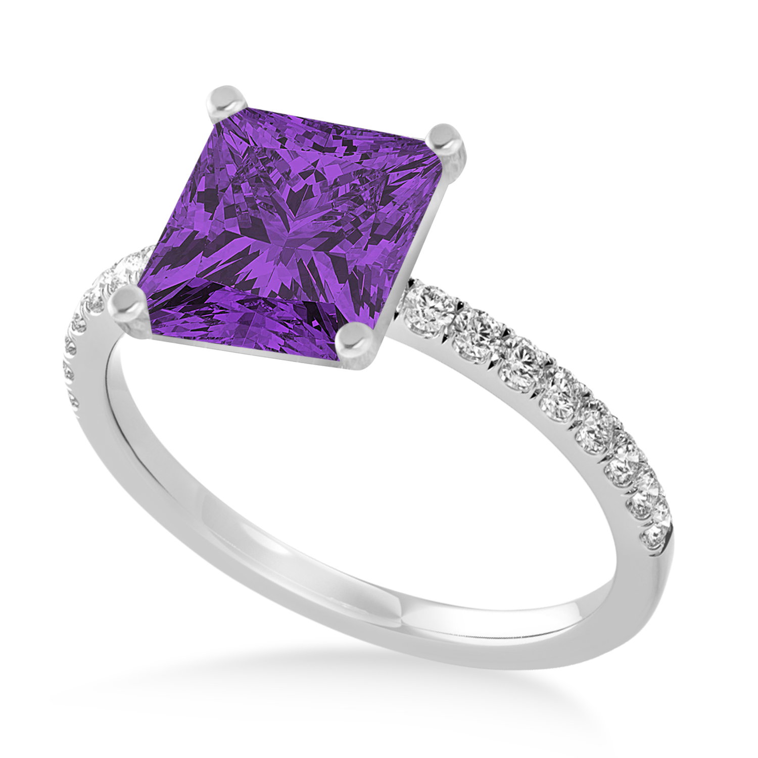 Princess Amethyst & Diamond Single Row Hidden Halo Engagement Ring Platinum (0.81ct)