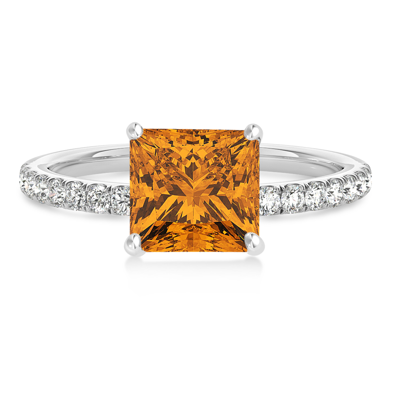Princess Citrine & Diamond Single Row Hidden Halo Engagement Ring Palladium (0.81ct)
