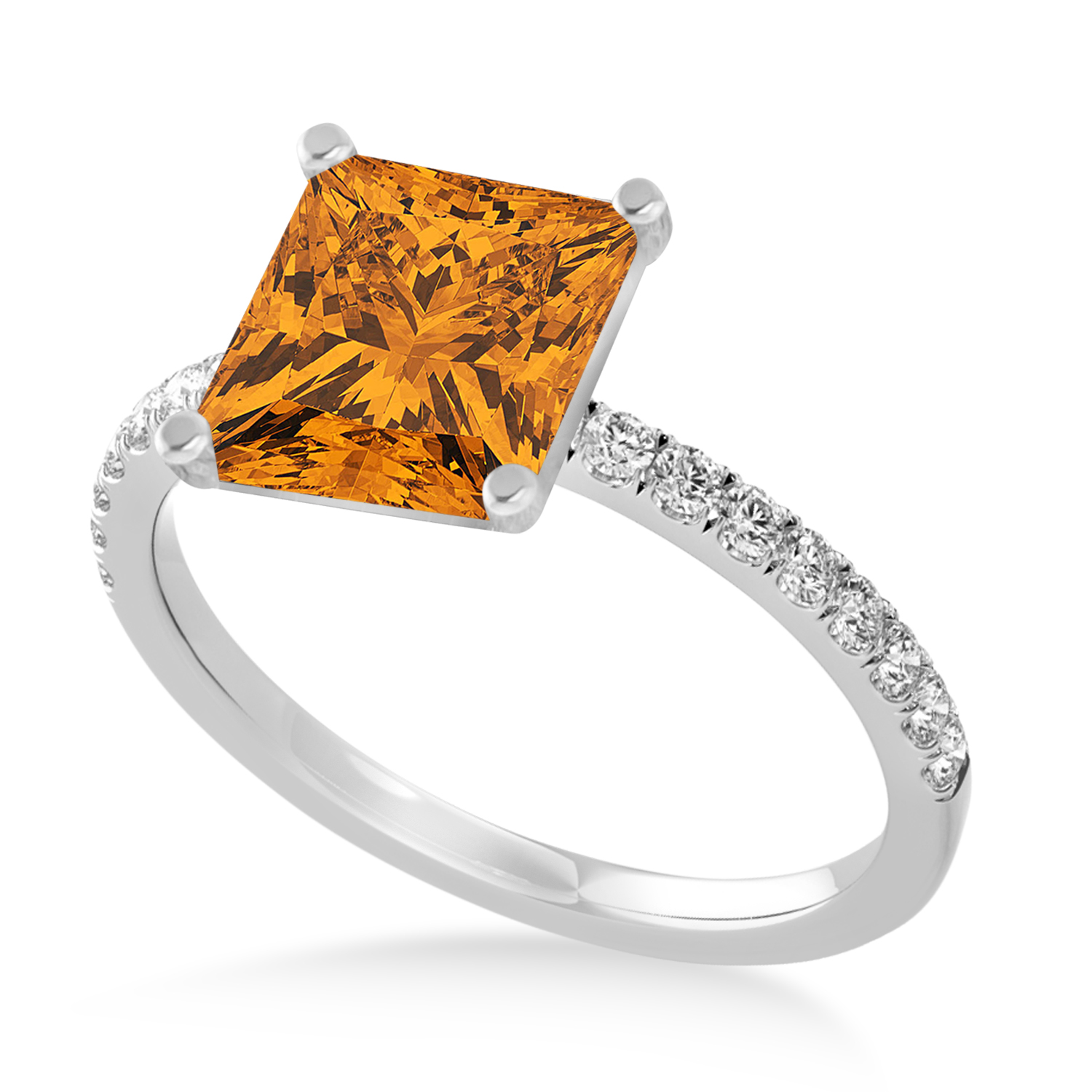 Princess Citrine & Diamond Single Row Hidden Halo Engagement Ring Palladium (0.81ct)