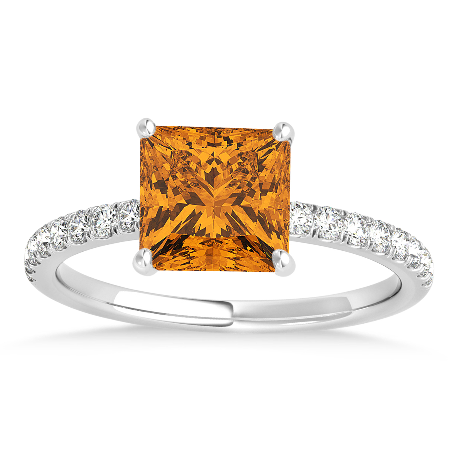 Princess Citrine & Diamond Single Row Hidden Halo Engagement Ring Palladium (0.81ct)