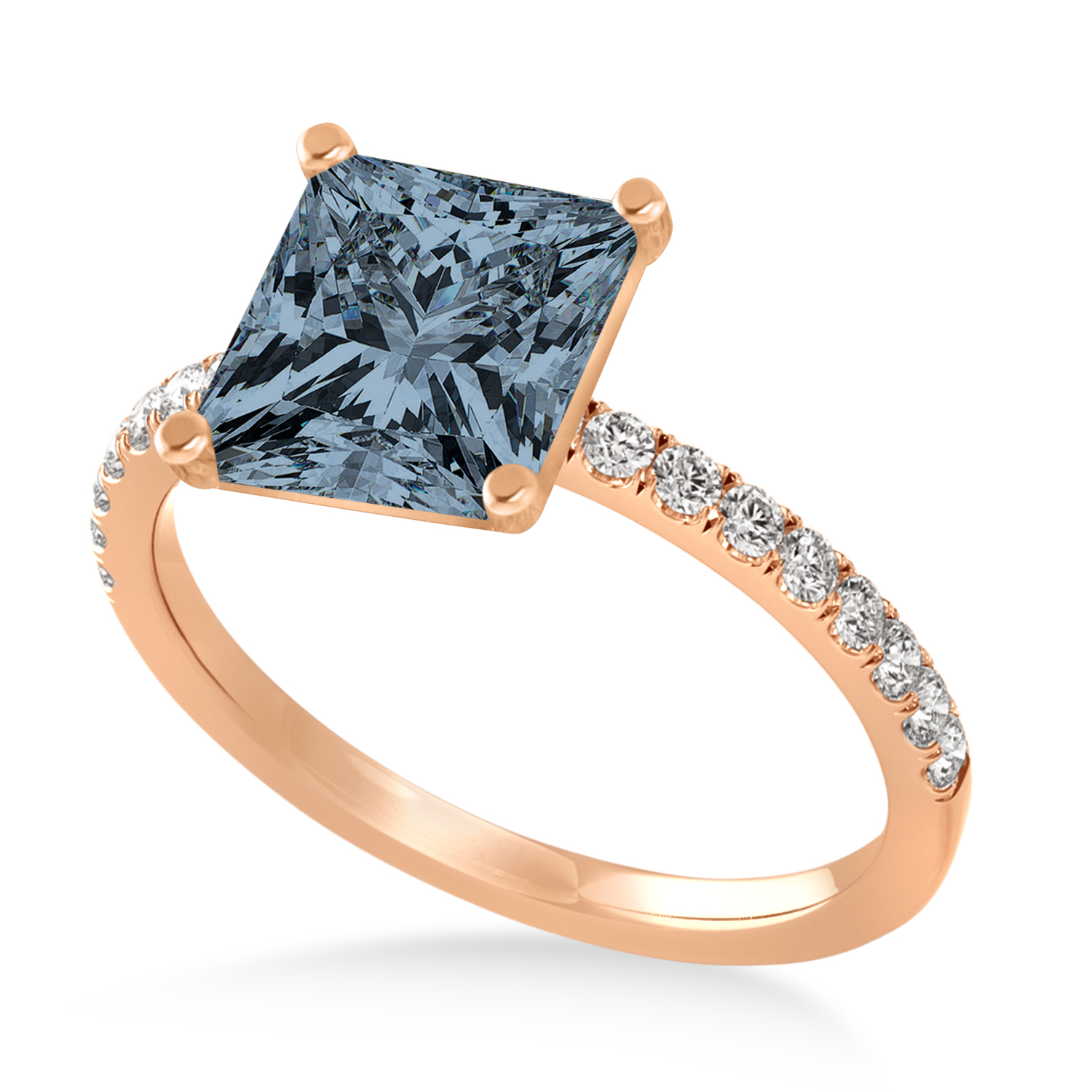 Princess Gray Spinel & Diamond Single Row Hidden Halo Engagement Ring 14k Rose Gold (0.81ct)