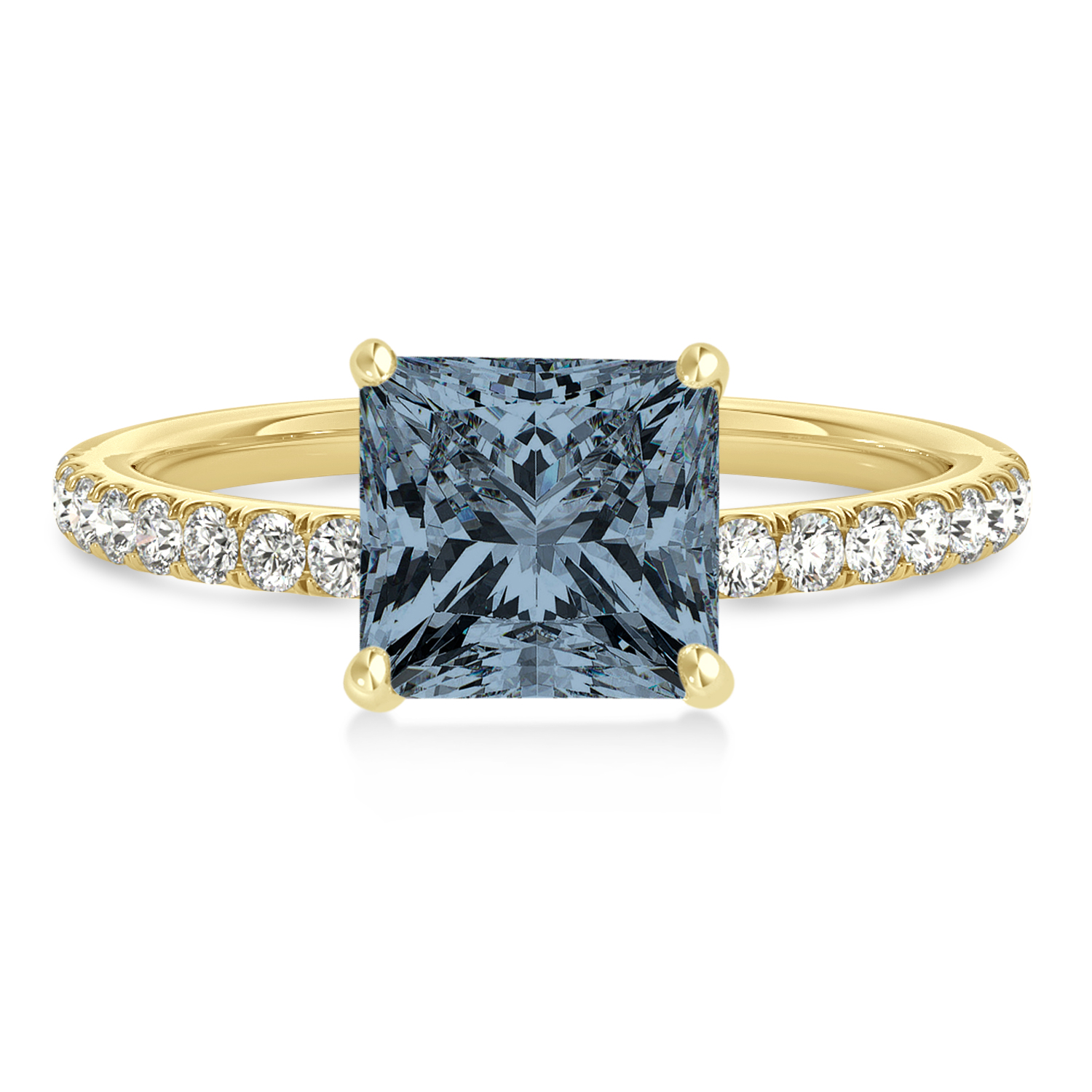 Princess Gray Spinel & Diamond Single Row Hidden Halo Engagement Ring 18k Yellow Gold (0.81ct)