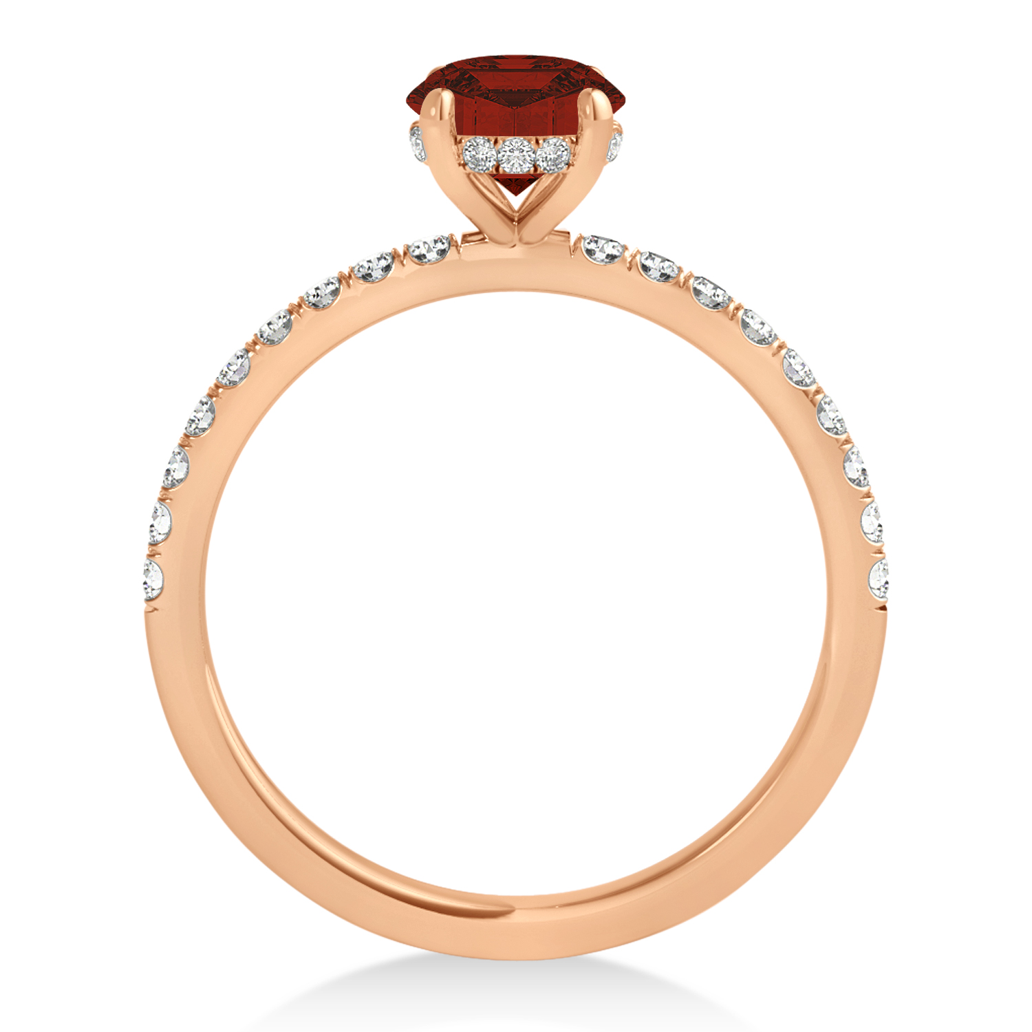 Princess Garnet & Diamond Single Row Hidden Halo Engagement Ring 14k Rose Gold (0.81ct)