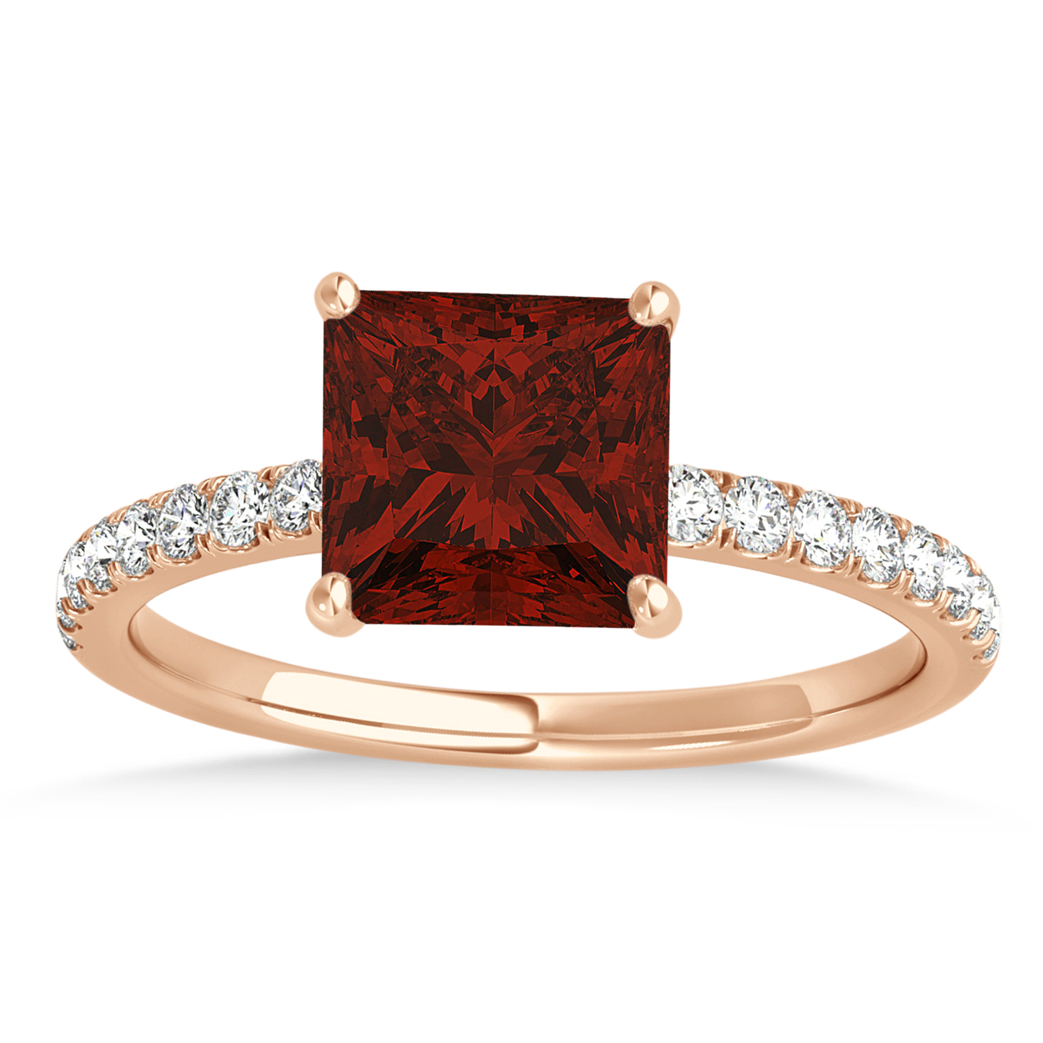 Princess Garnet & Diamond Single Row Hidden Halo Engagement Ring 14k Rose Gold (0.81ct)
