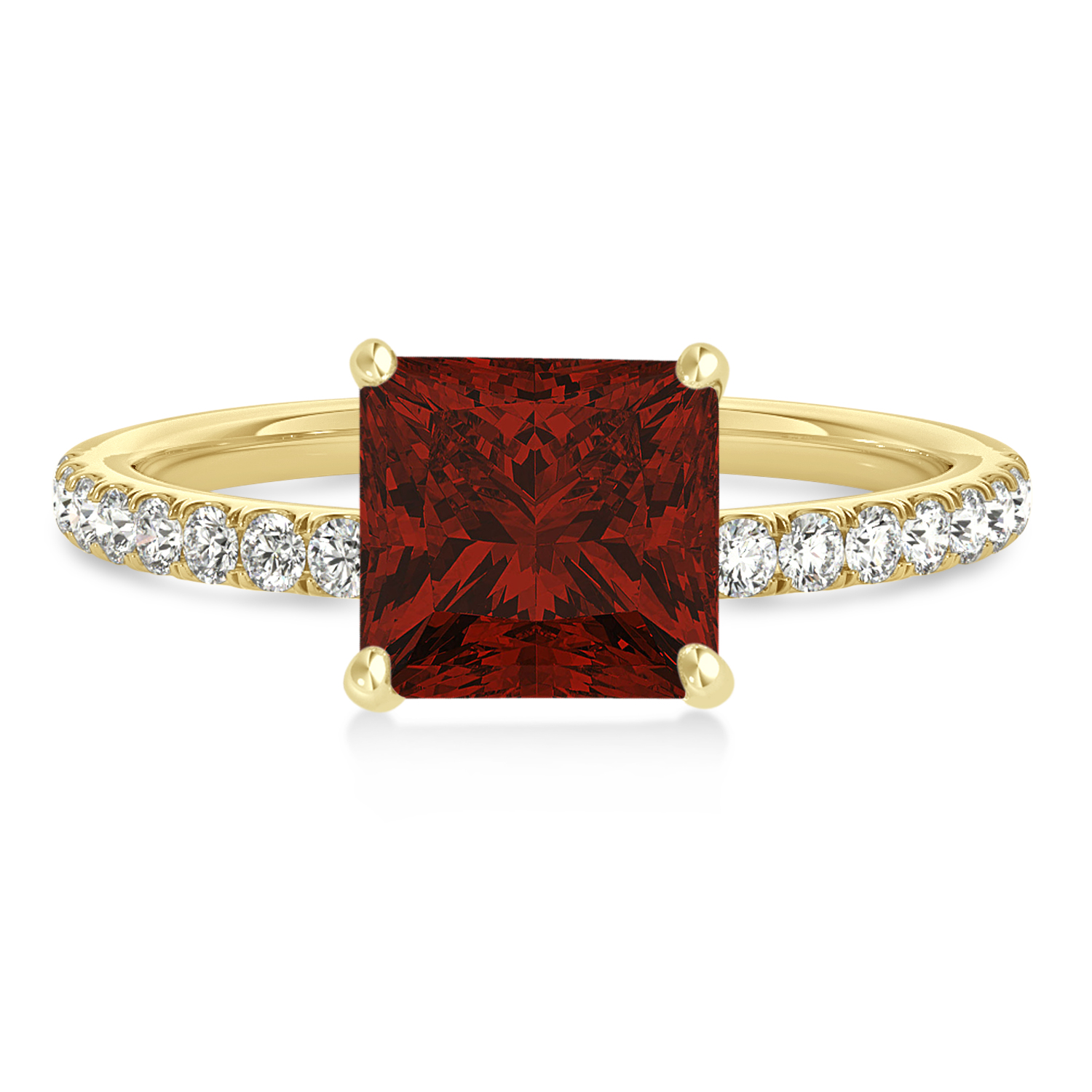 Princess Garnet & Diamond Single Row Hidden Halo Engagement Ring 14k Yellow Gold (0.81ct)