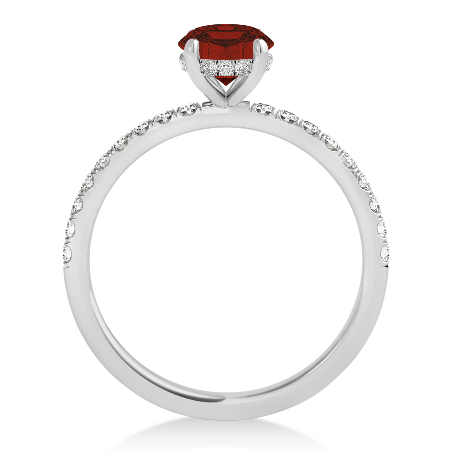 Princess Garnet & Diamond Single Row Hidden Halo Engagement Ring 18k White Gold (0.81ct)