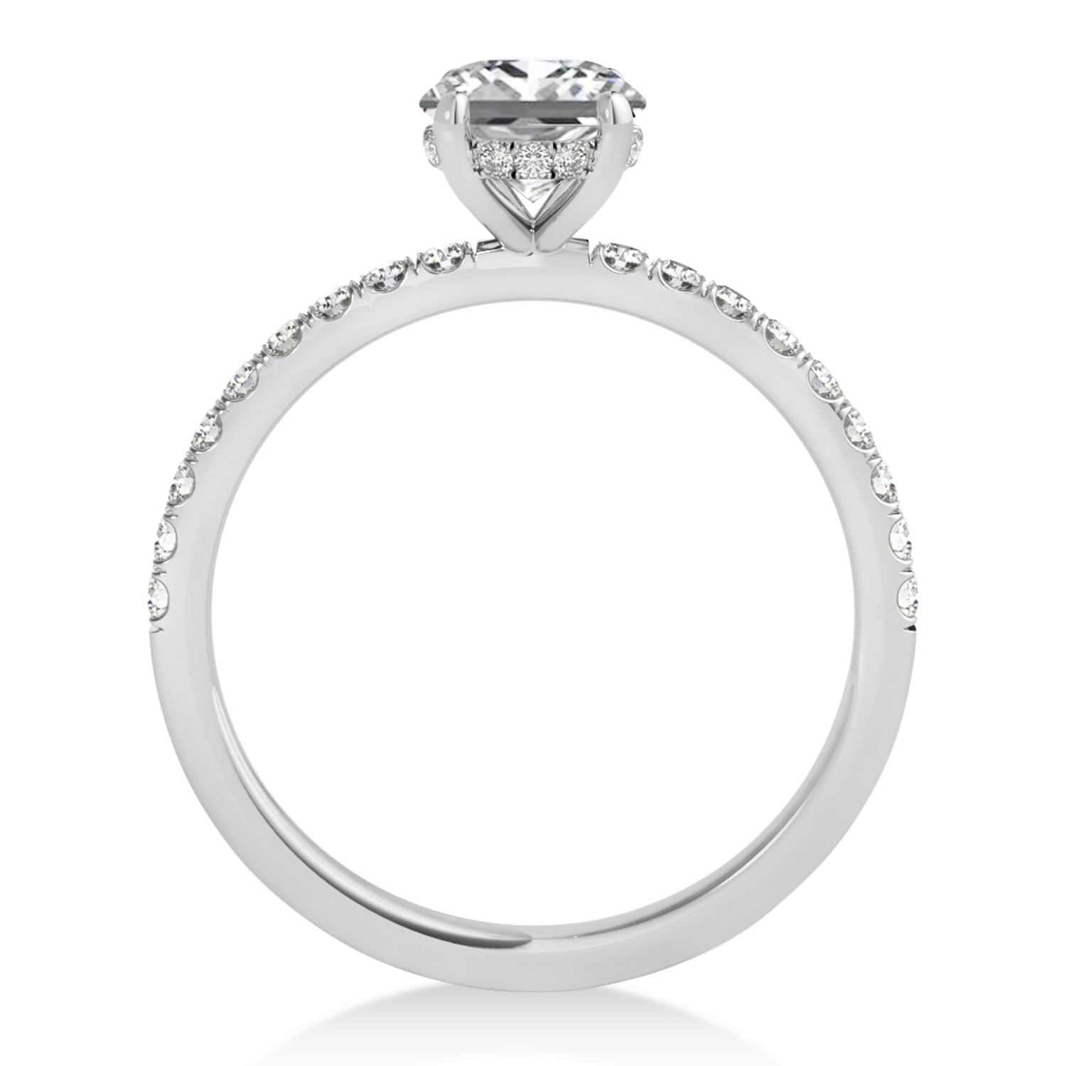 Princess Lab Grown Diamond Single Row Hidden Halo Engagement Ring 14k White Gold (0.81ct)