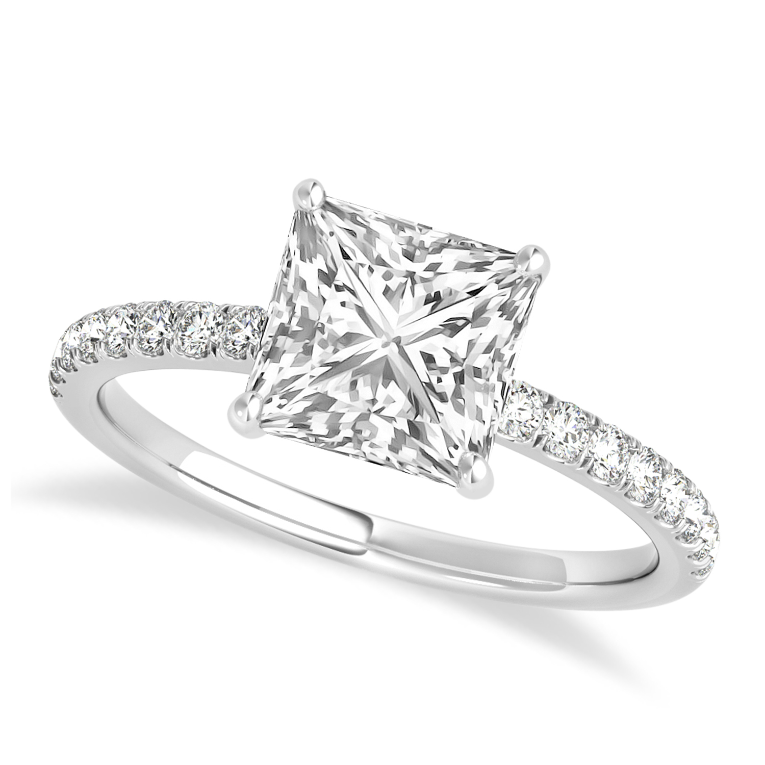 Princess Lab Grown Diamond Single Row Hidden Halo Engagement Ring Palladium (0.81ct)