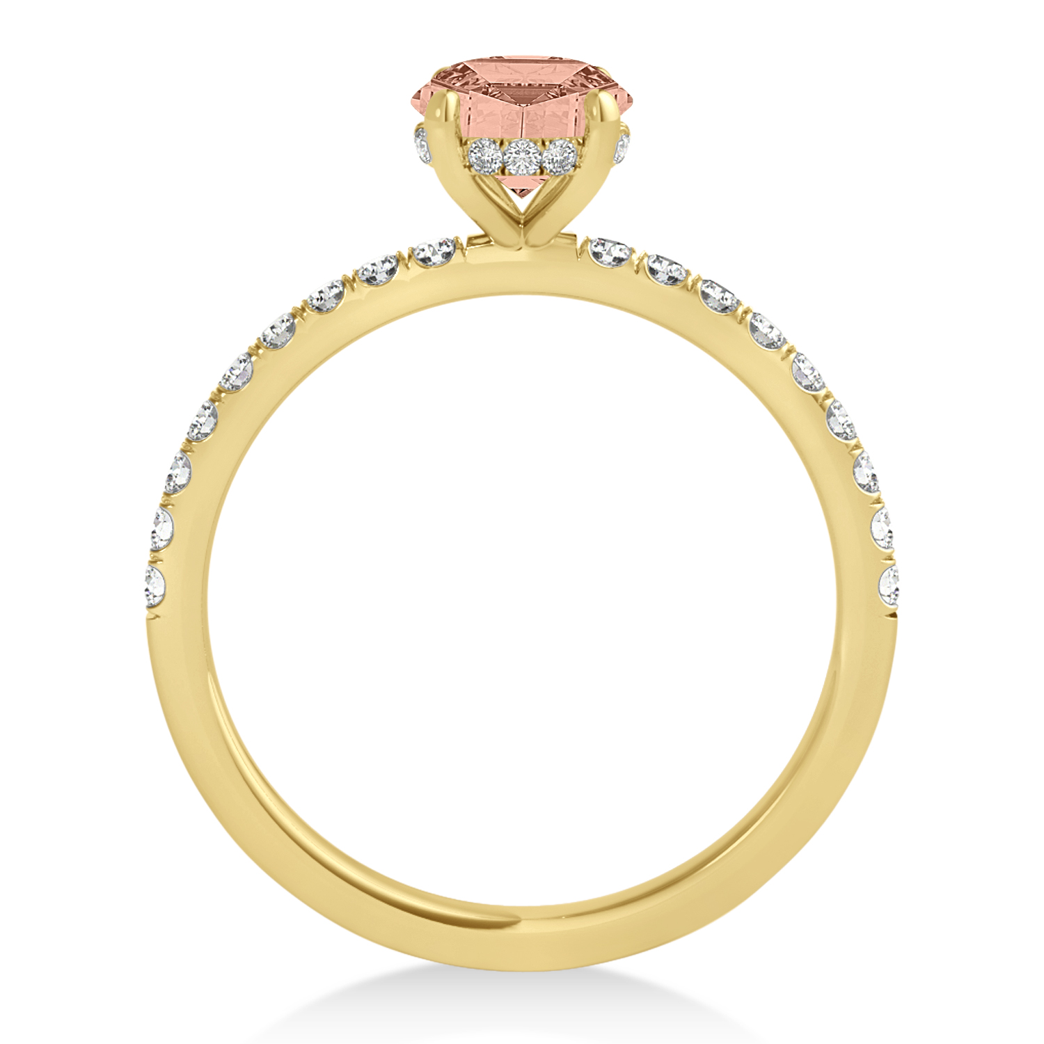 Princess Morganite & Diamond Single Row Hidden Halo Engagement Ring 14k Yellow Gold (0.81ct)
