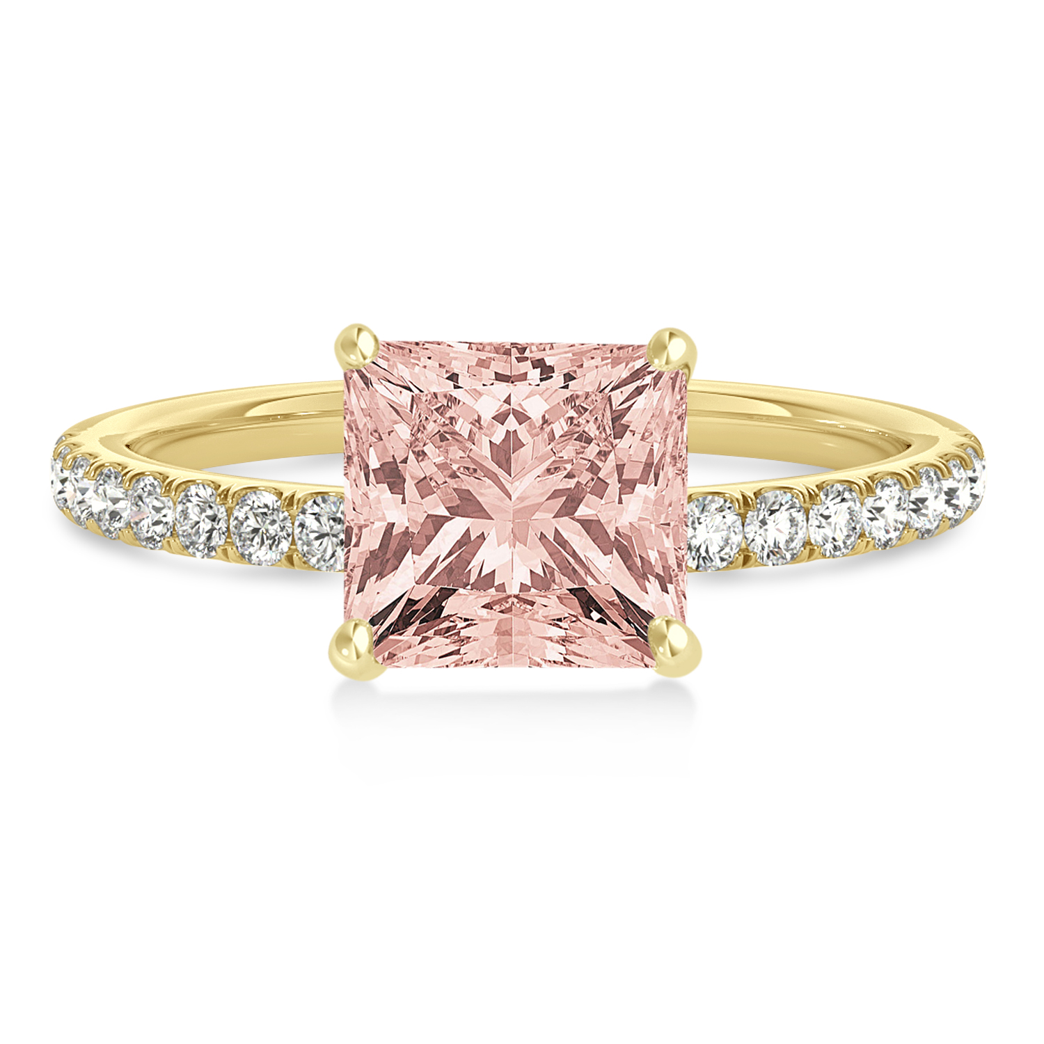 Princess Morganite & Diamond Single Row Hidden Halo Engagement Ring 14k Yellow Gold (0.81ct)