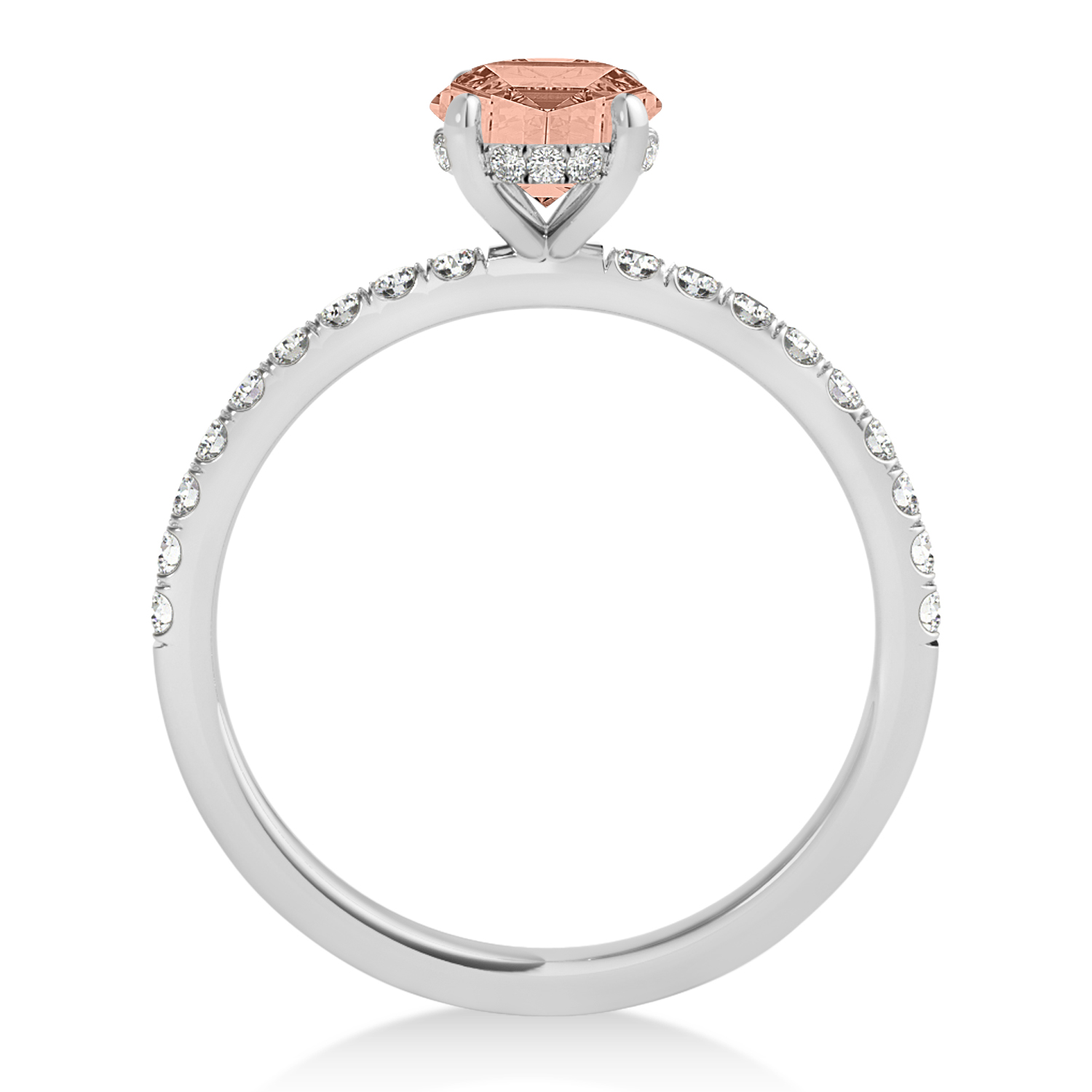 Princess Morganite & Diamond Single Row Hidden Halo Engagement Ring Platinum (0.81ct)