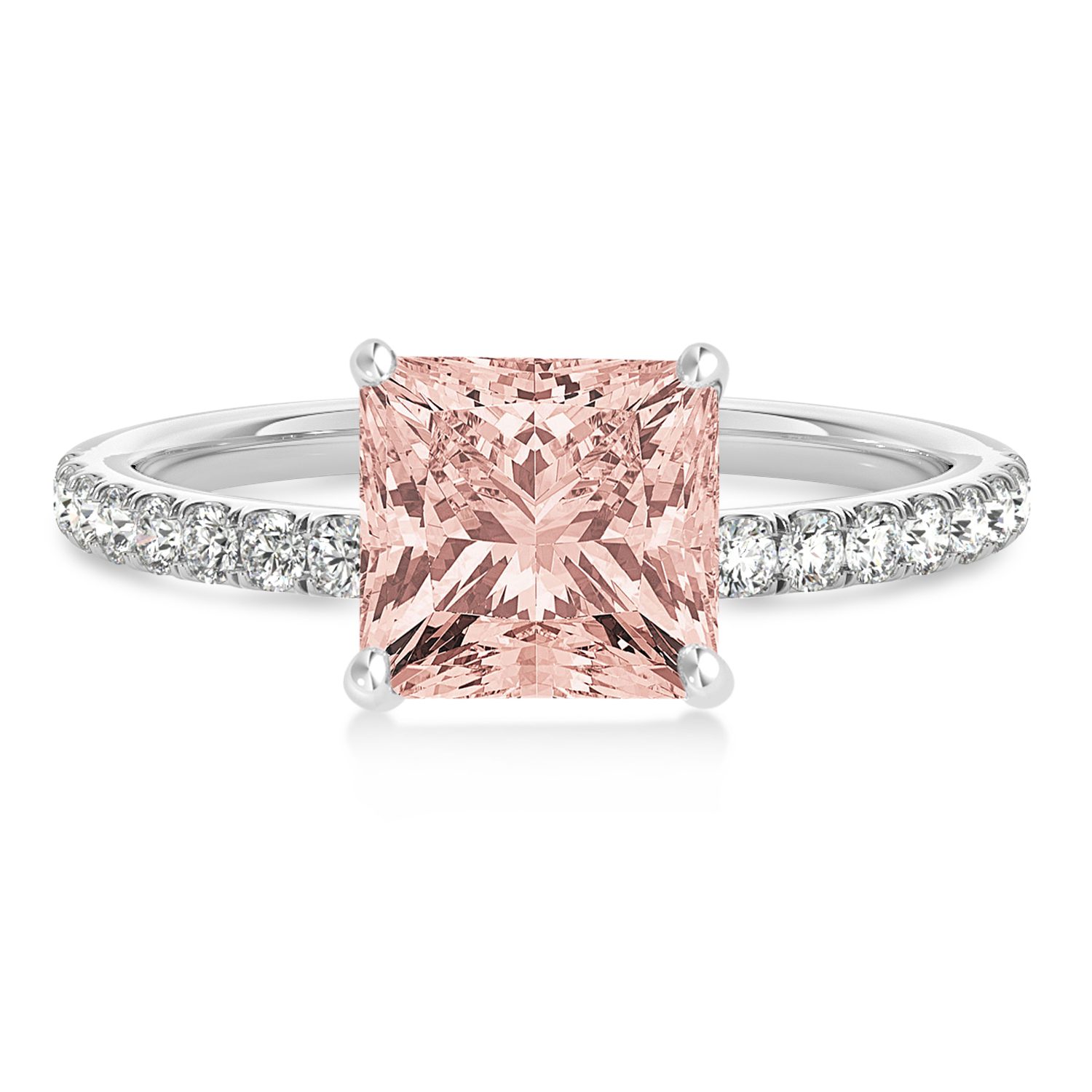 Princess Morganite & Diamond Single Row Hidden Halo Engagement Ring Platinum (0.81ct)