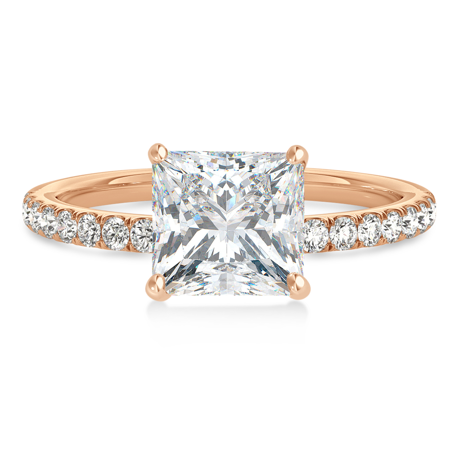 Princess Moissanite & Diamond Single Row Hidden Halo Engagement Ring 14k Rose Gold (0.81ct)