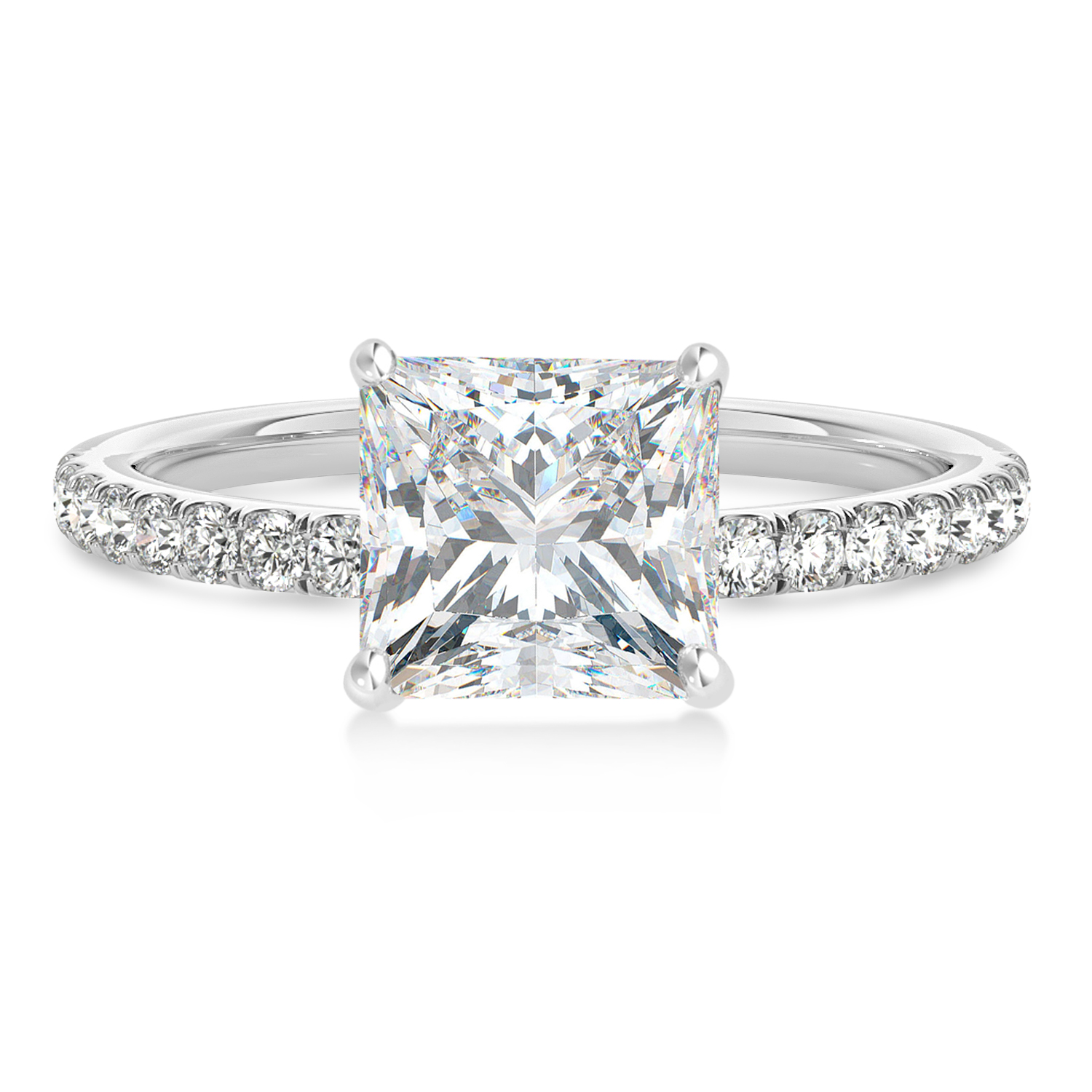 Princess Moissanite & Diamond Single Row Hidden Halo Engagement Ring 14k White Gold (0.81ct)