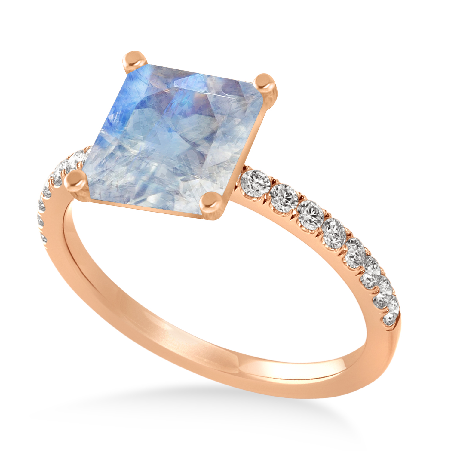 Princess Moonstone & Diamond Single Row Hidden Halo Engagement Ring 14k Rose Gold (0.81ct)