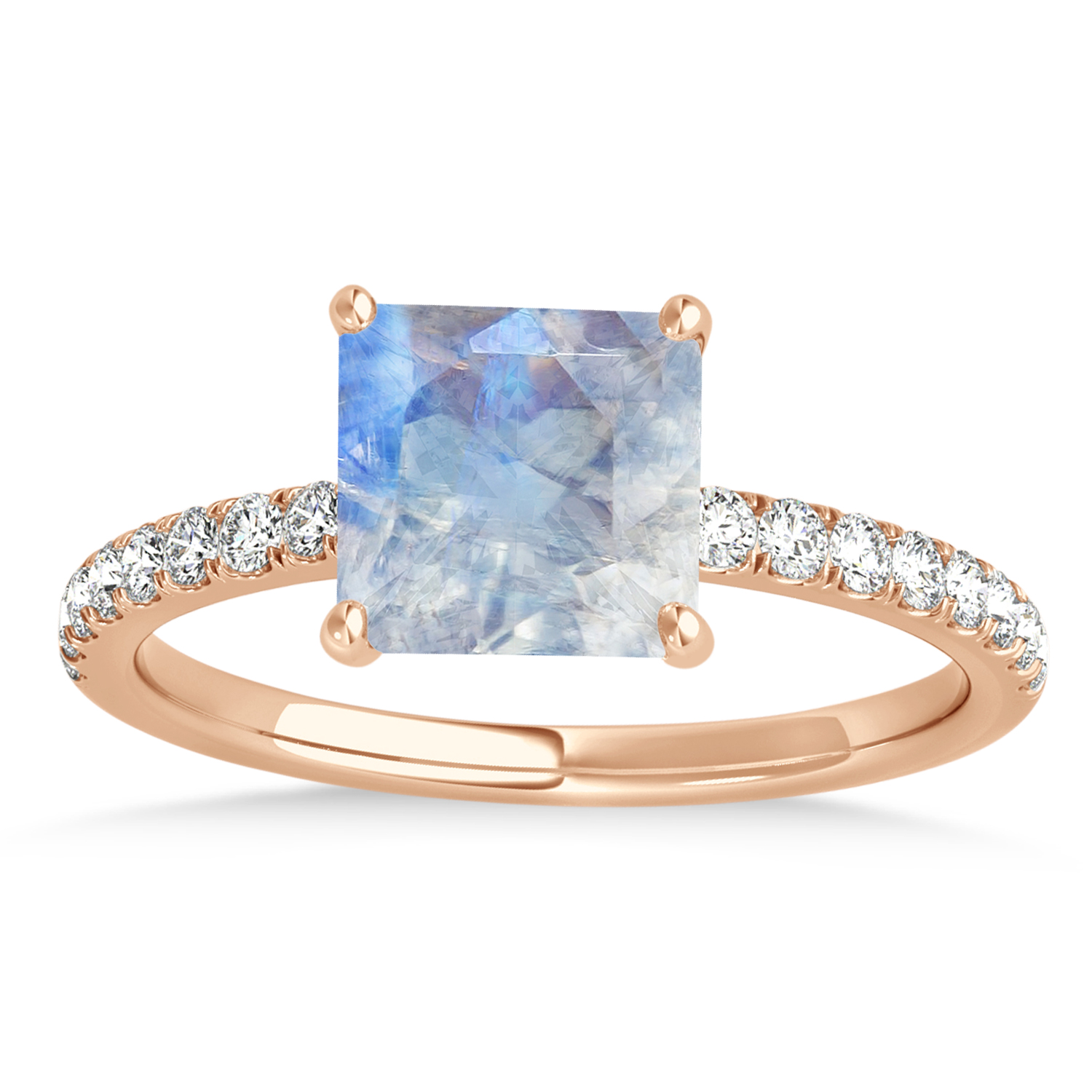 Princess Moonstone & Diamond Single Row Hidden Halo Engagement Ring 14k Rose Gold (0.81ct)