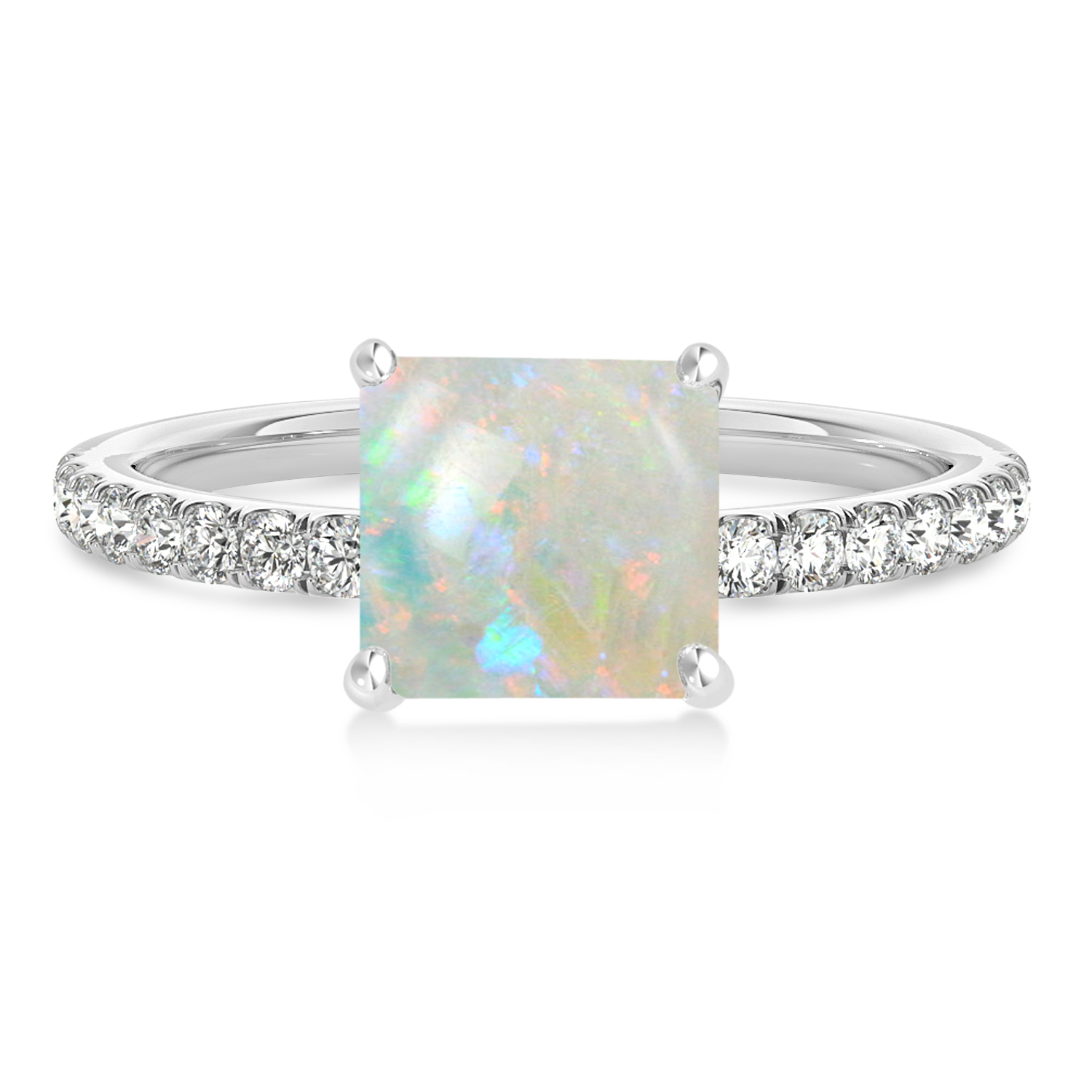 Princess Opal & Diamond Single Row Hidden Halo Engagement Ring 14k White Gold (0.81ct)