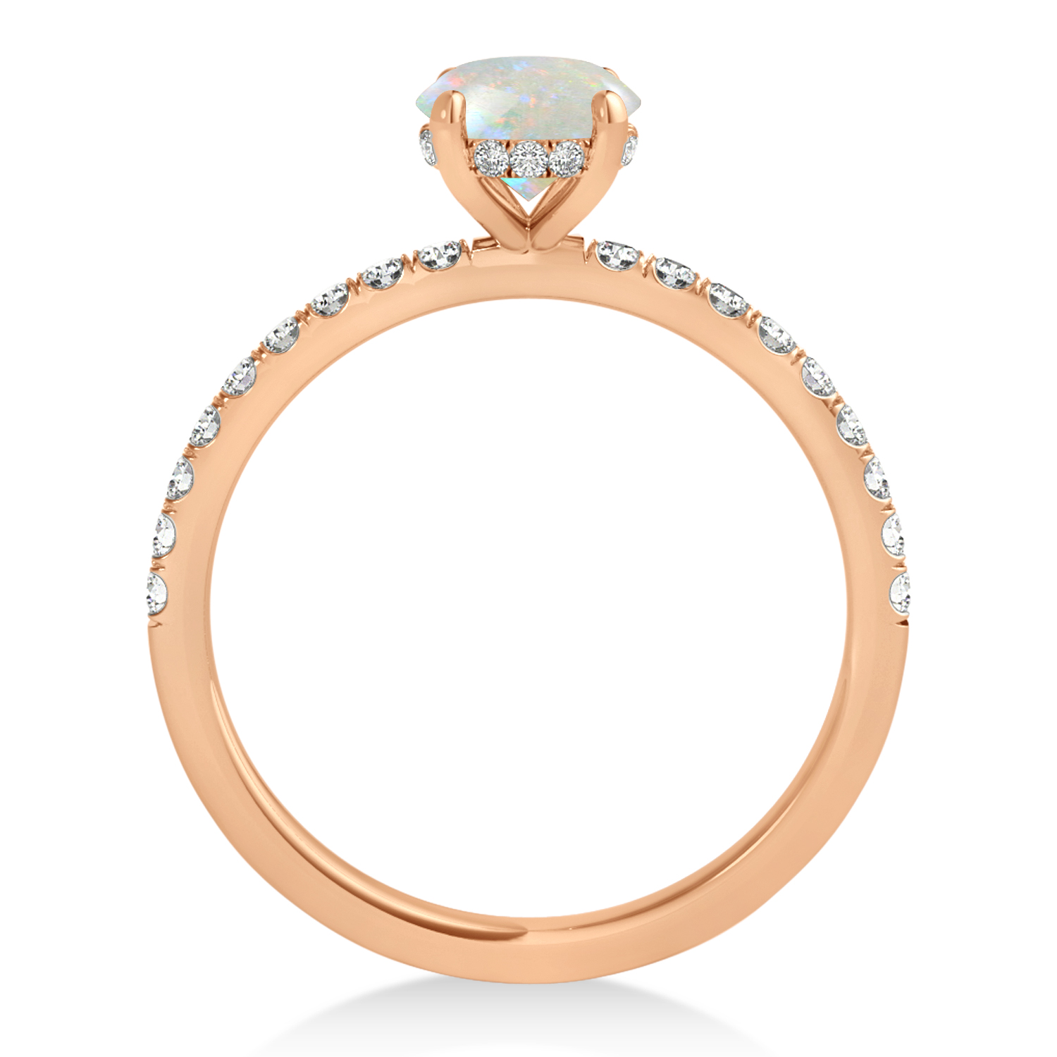 Princess Opal & Diamond Single Row Hidden Halo Engagement Ring 18k Rose Gold (0.81ct)