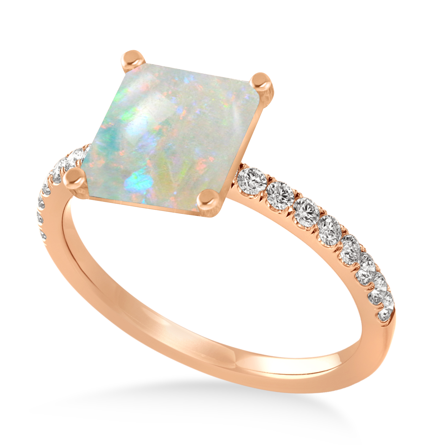 Princess Opal & Diamond Single Row Hidden Halo Engagement Ring 18k Rose Gold (0.81ct)