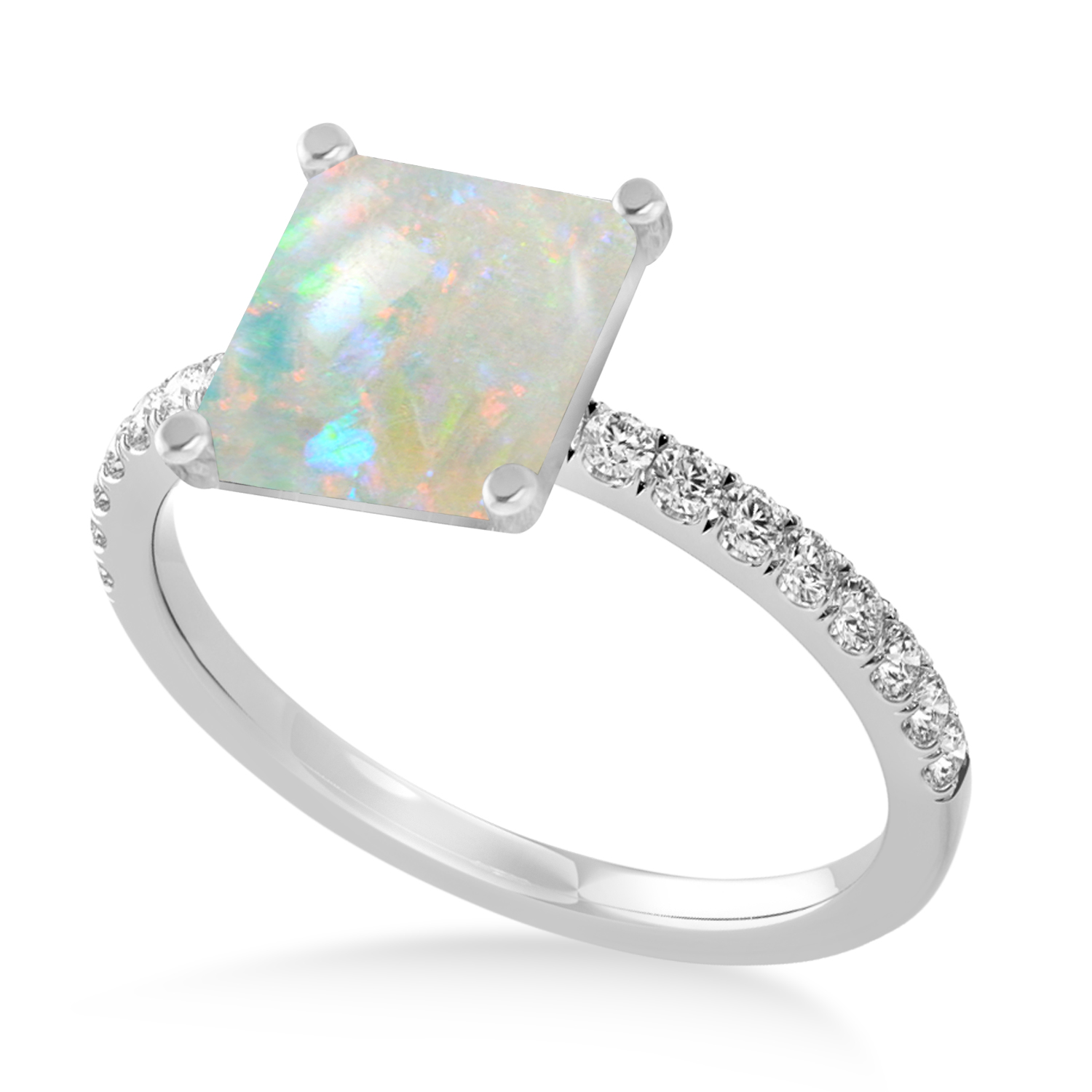 Princess Opal & Diamond Single Row Hidden Halo Engagement Ring 18k White Gold (0.81ct)
