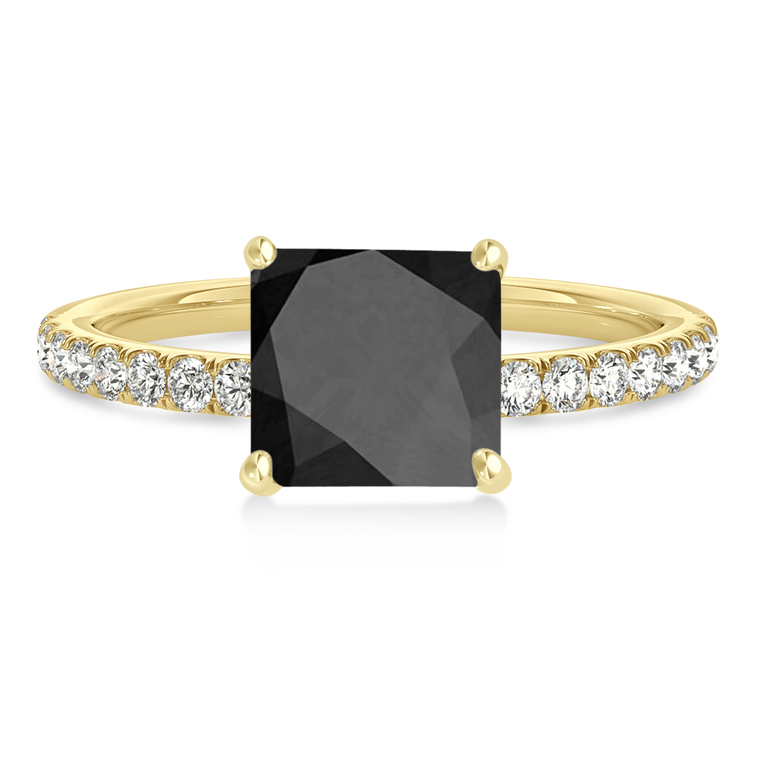Princess Onyx & Diamond Single Row Hidden Halo Engagement Ring 14k Yellow Gold (0.81ct)