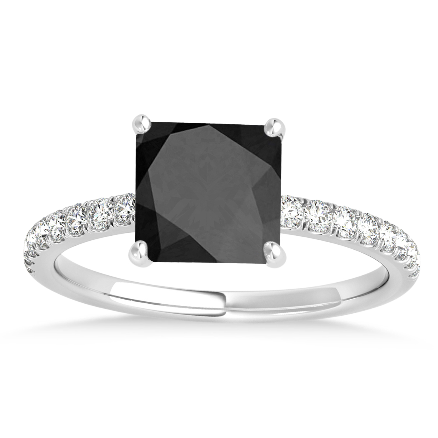 Princess Onyx & Diamond Single Row Hidden Halo Engagement Ring Palladium (0.81ct)