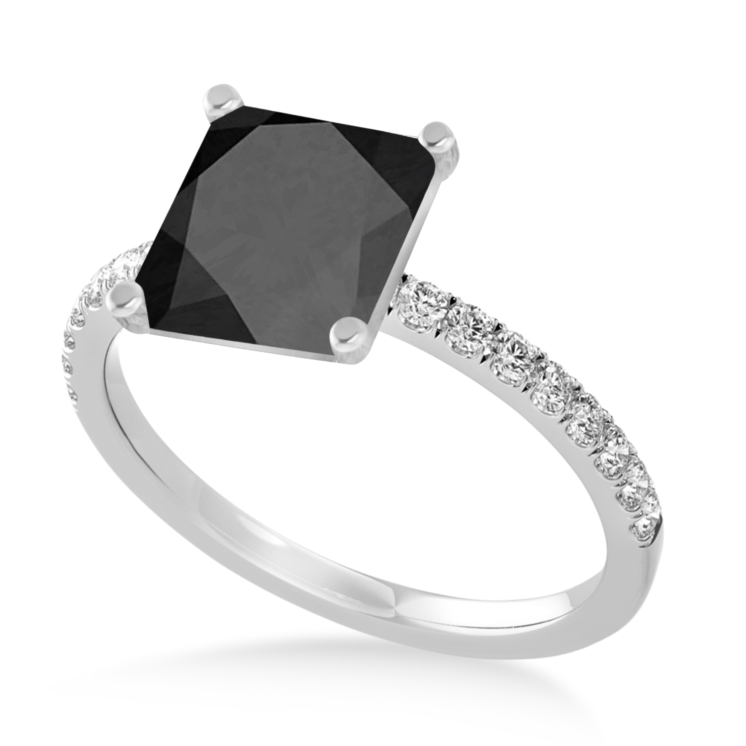 Princess Onyx & Diamond Single Row Hidden Halo Engagement Ring Platinum (0.81ct)