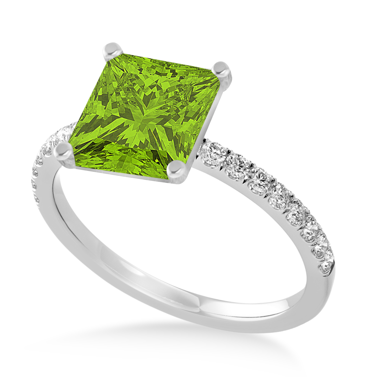Princess Peridot & Diamond Single Row Hidden Halo Engagement Ring Palladium (0.81ct)