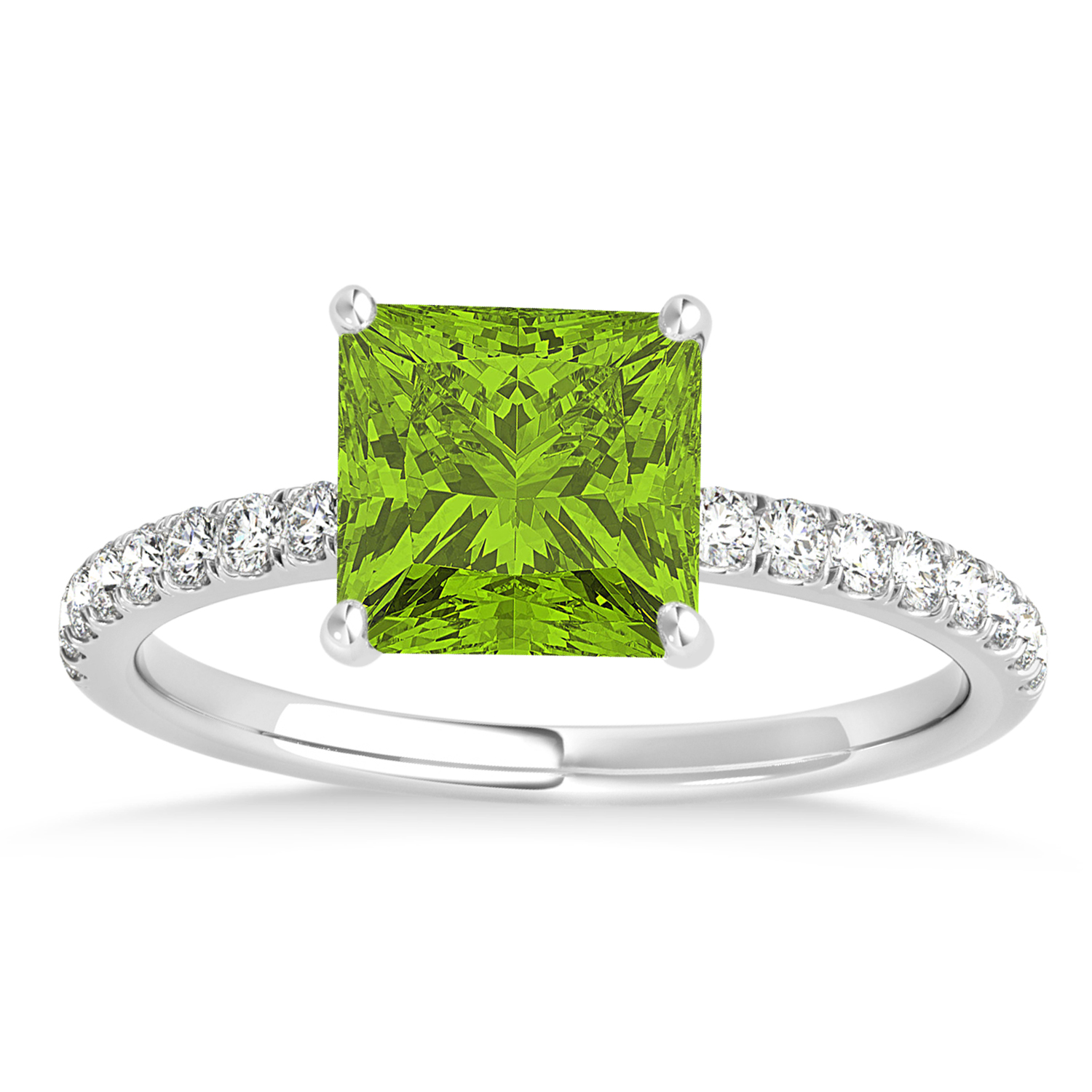 Princess Peridot & Diamond Single Row Hidden Halo Engagement Ring Platinum (0.81ct)