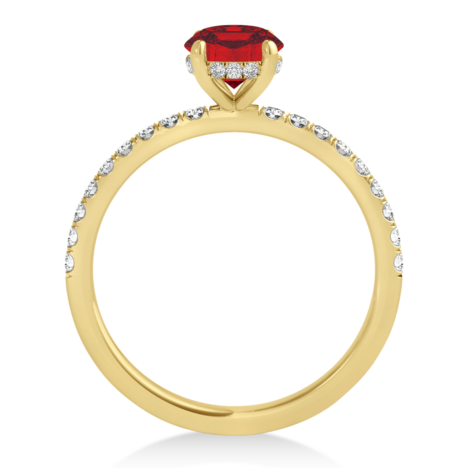 Princess Ruby & Diamond Single Row Hidden Halo Engagement Ring 18k Yellow Gold (0.81ct)