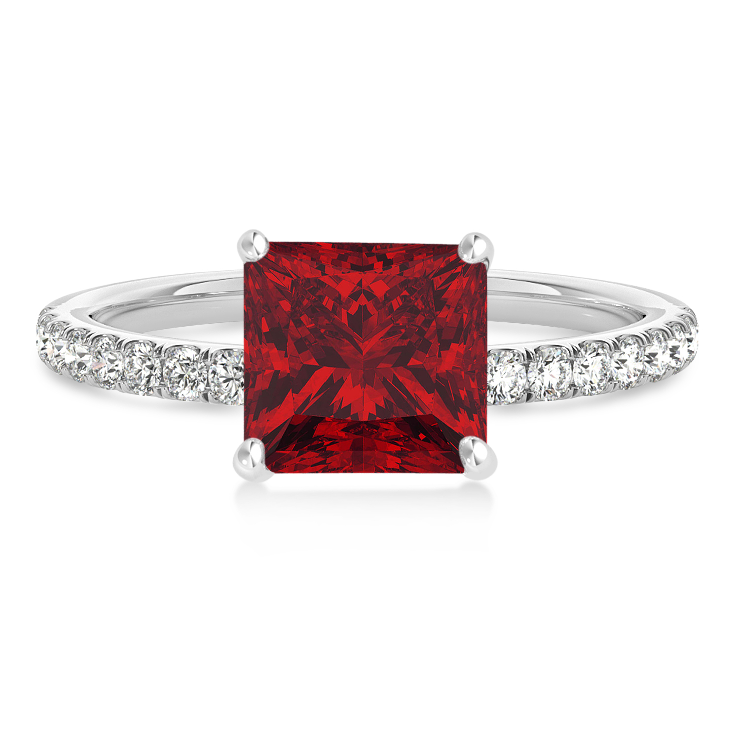 Princess Ruby & Diamond Single Row Hidden Halo Engagement Ring Platinum (0.81ct)