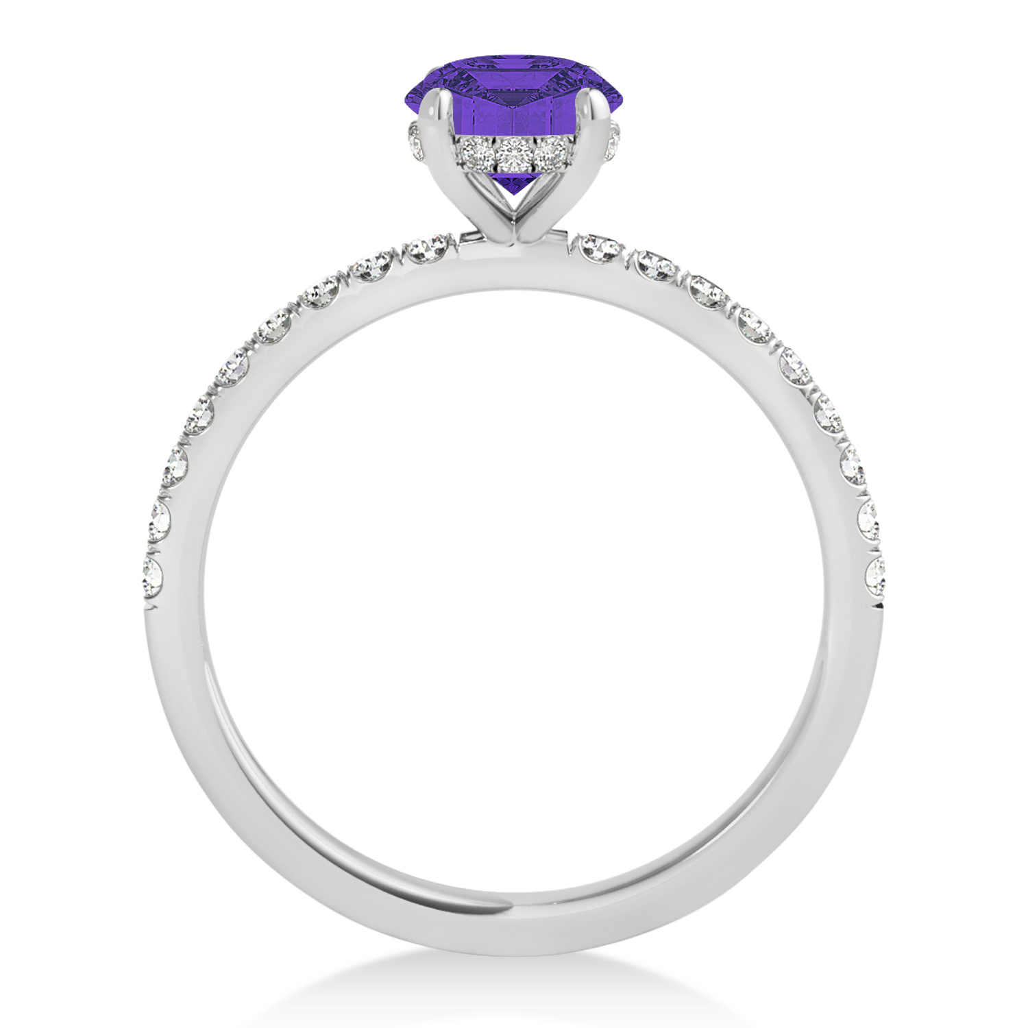 Princess Tanzanite & Diamond Single Row Hidden Halo Engagement Ring 18k White Gold (0.81ct)