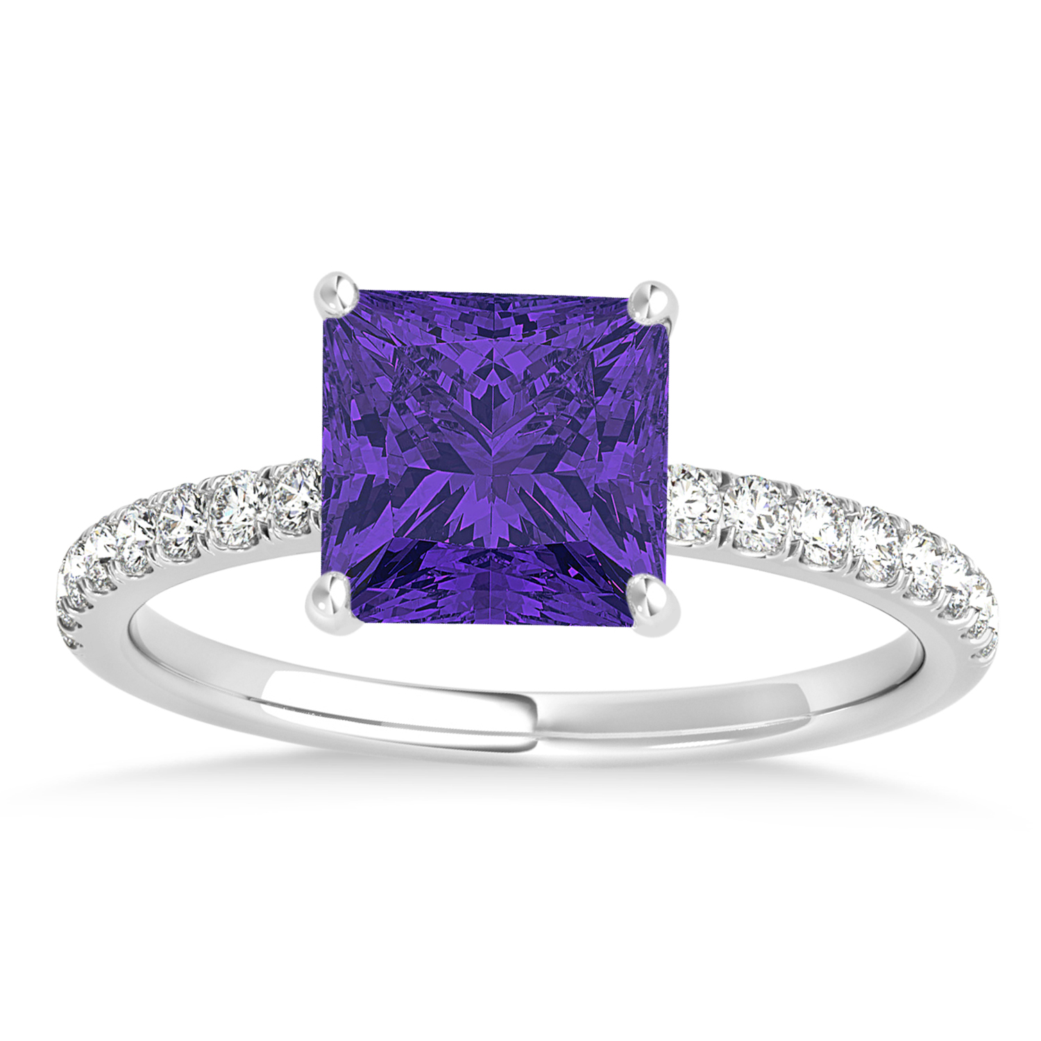 Princess Tanzanite & Diamond Single Row Hidden Halo Engagement Ring 18k White Gold (0.81ct)