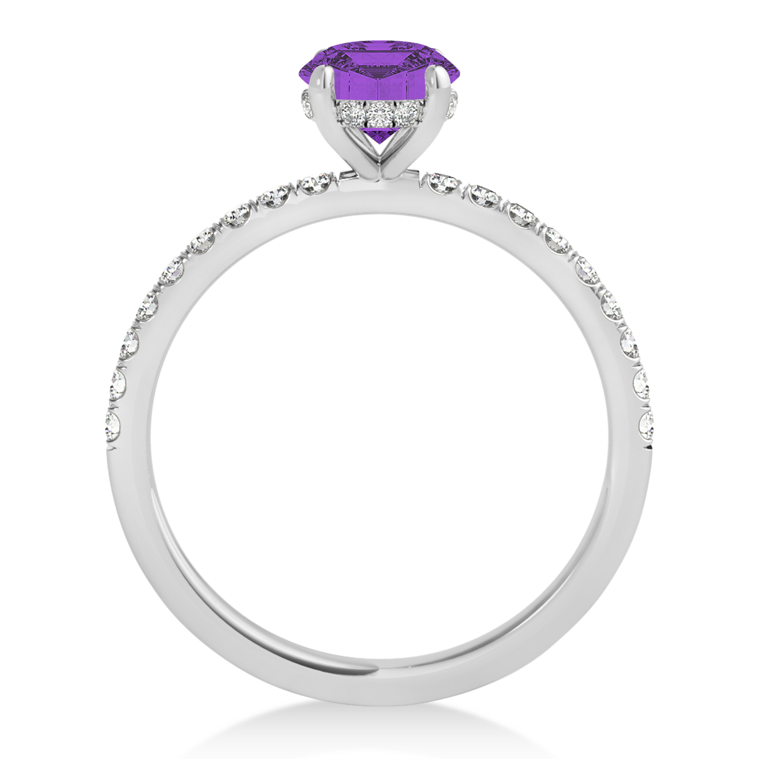 Round Amethyst & Diamond Single Row Hidden Halo Engagement Ring 14k White Gold (1.25ct)