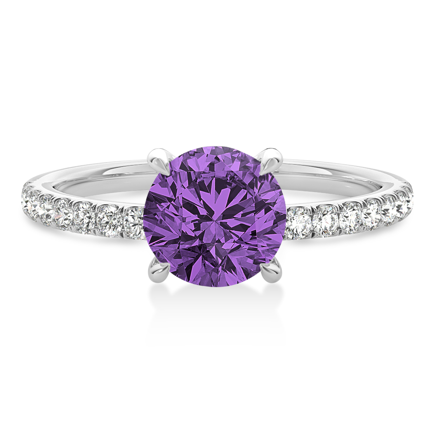 Round Amethyst & Diamond Single Row Hidden Halo Engagement Ring 14k White Gold (1.25ct)