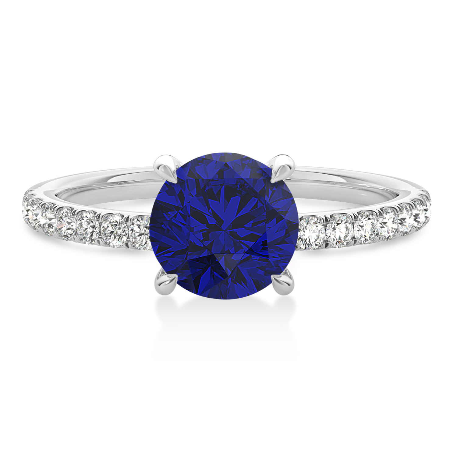 Round Blue Sapphire & Diamond Single Row Hidden Halo Engagement Ring Platinum (1.25ct)