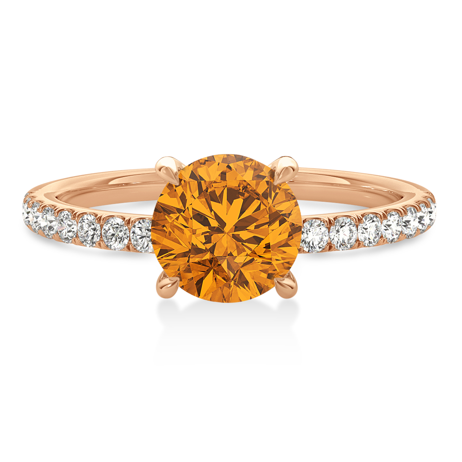 Round Citrine & Diamond Single Row Hidden Halo Engagement Ring 18k Rose Gold (1.25ct)