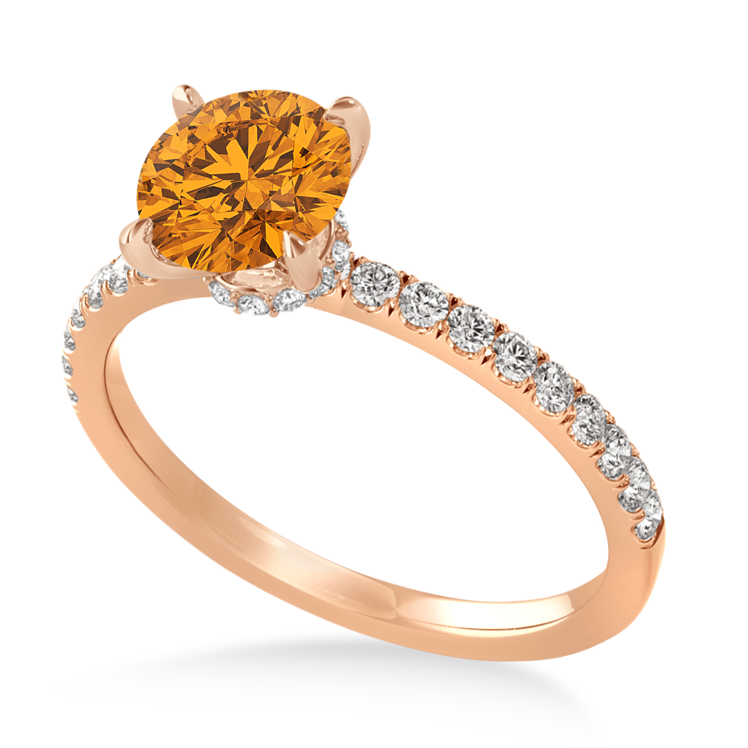 Round Citrine & Diamond Single Row Hidden Halo Engagement Ring 18k Rose Gold (1.25ct)