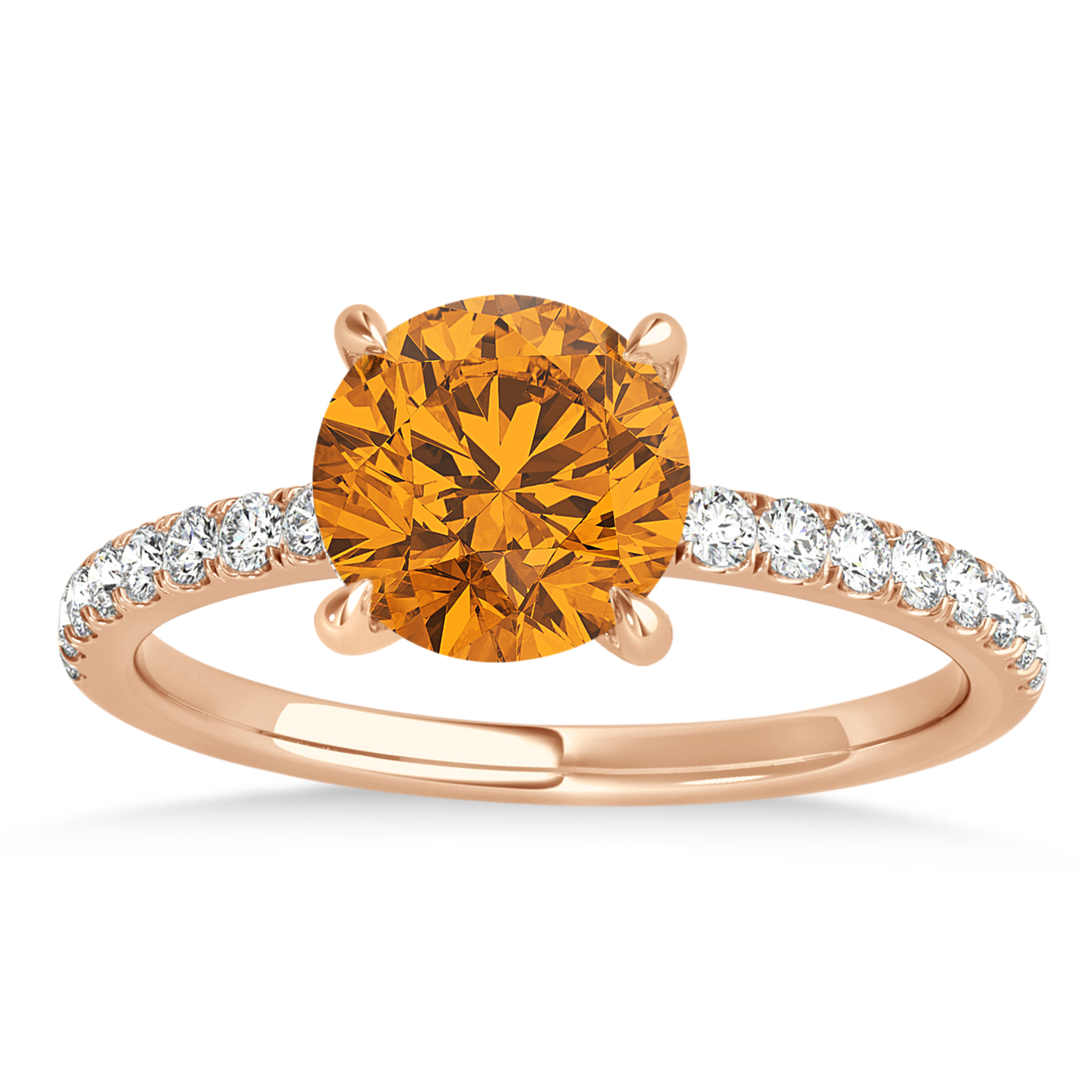 Round Citrine & Diamond Single Row Hidden Halo Engagement Ring 18k Rose Gold (1.25ct)