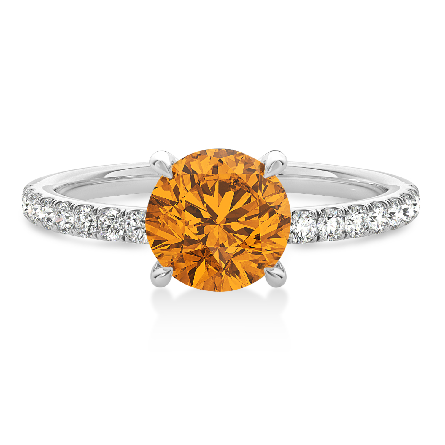 Round Citrine & Diamond Single Row Hidden Halo Engagement Ring Platinum (1.25ct)