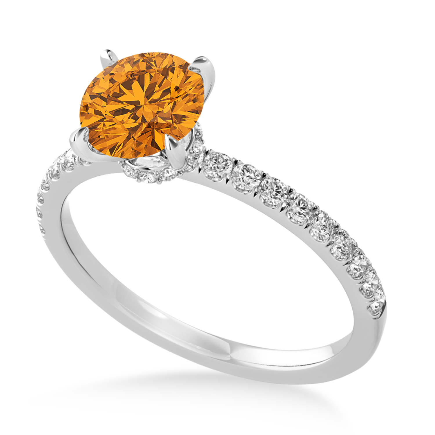 Round Citrine & Diamond Single Row Hidden Halo Engagement Ring Platinum (1.25ct)
