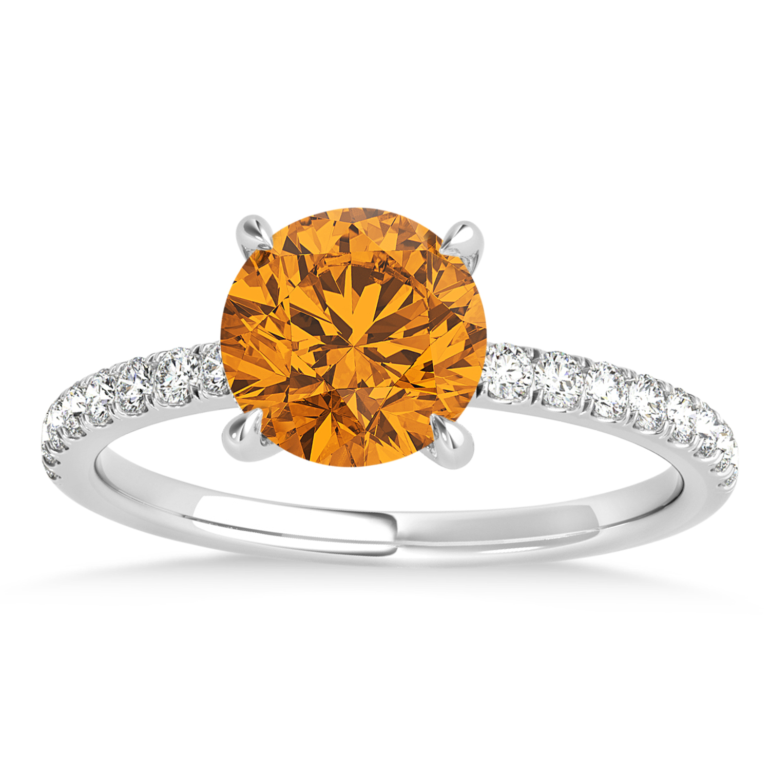 Round Citrine & Diamond Single Row Hidden Halo Engagement Ring Platinum (1.25ct)
