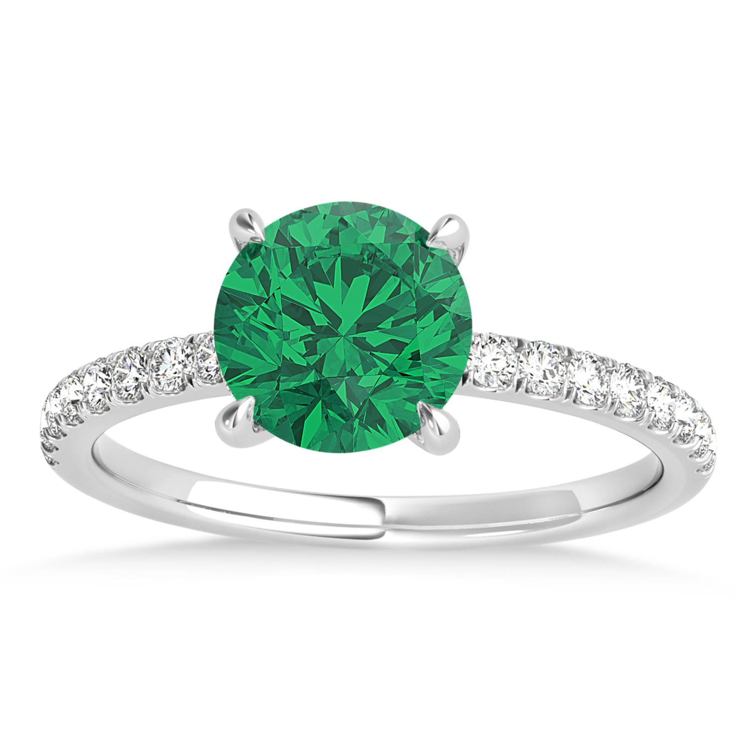 Round Emerald & Diamond Single Row Hidden Halo Engagement Ring Palladium (1.25ct)