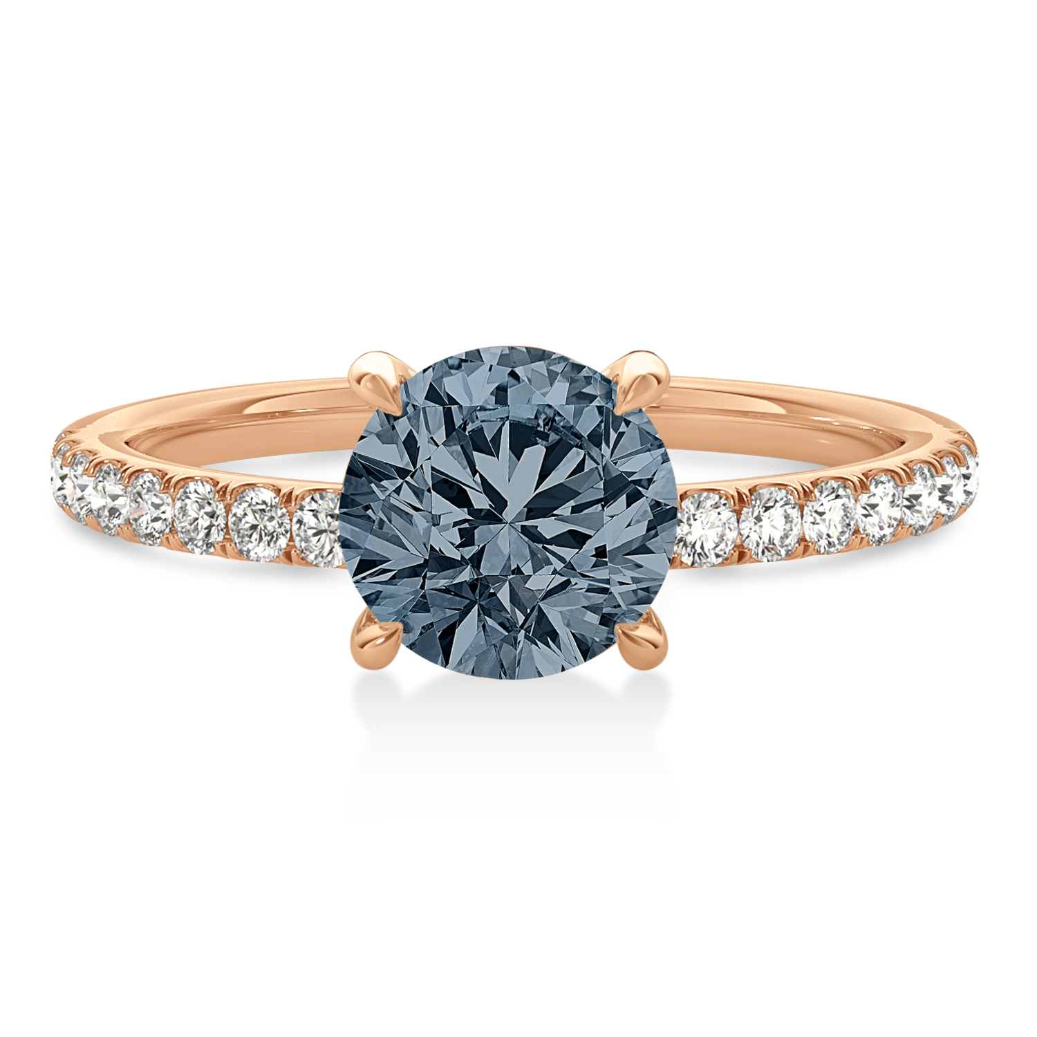 Round Gray Spinel & Diamond Single Row Hidden Halo Engagement Ring 14k Rose Gold (1.25ct)