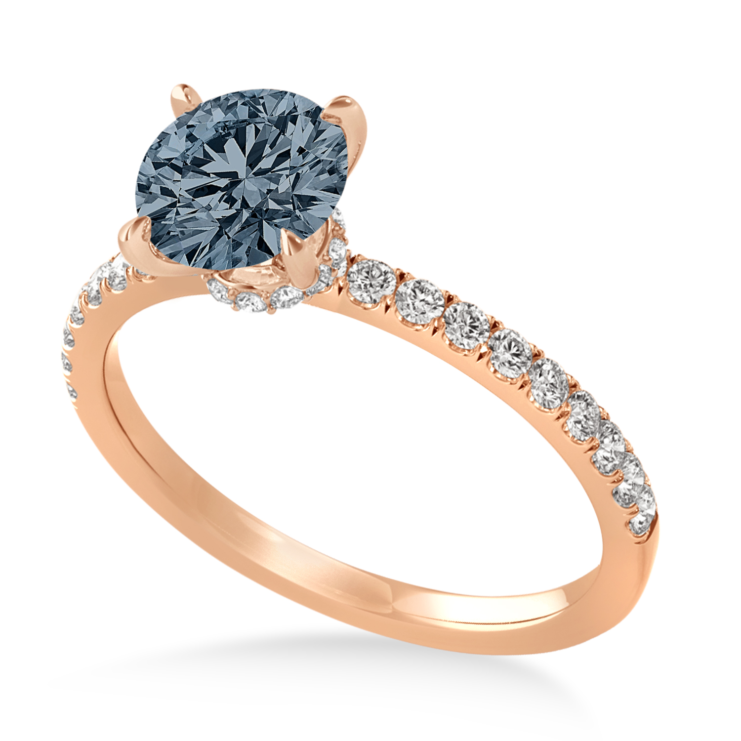 Round Gray Spinel & Diamond Single Row Hidden Halo Engagement Ring 14k Rose Gold (1.25ct)