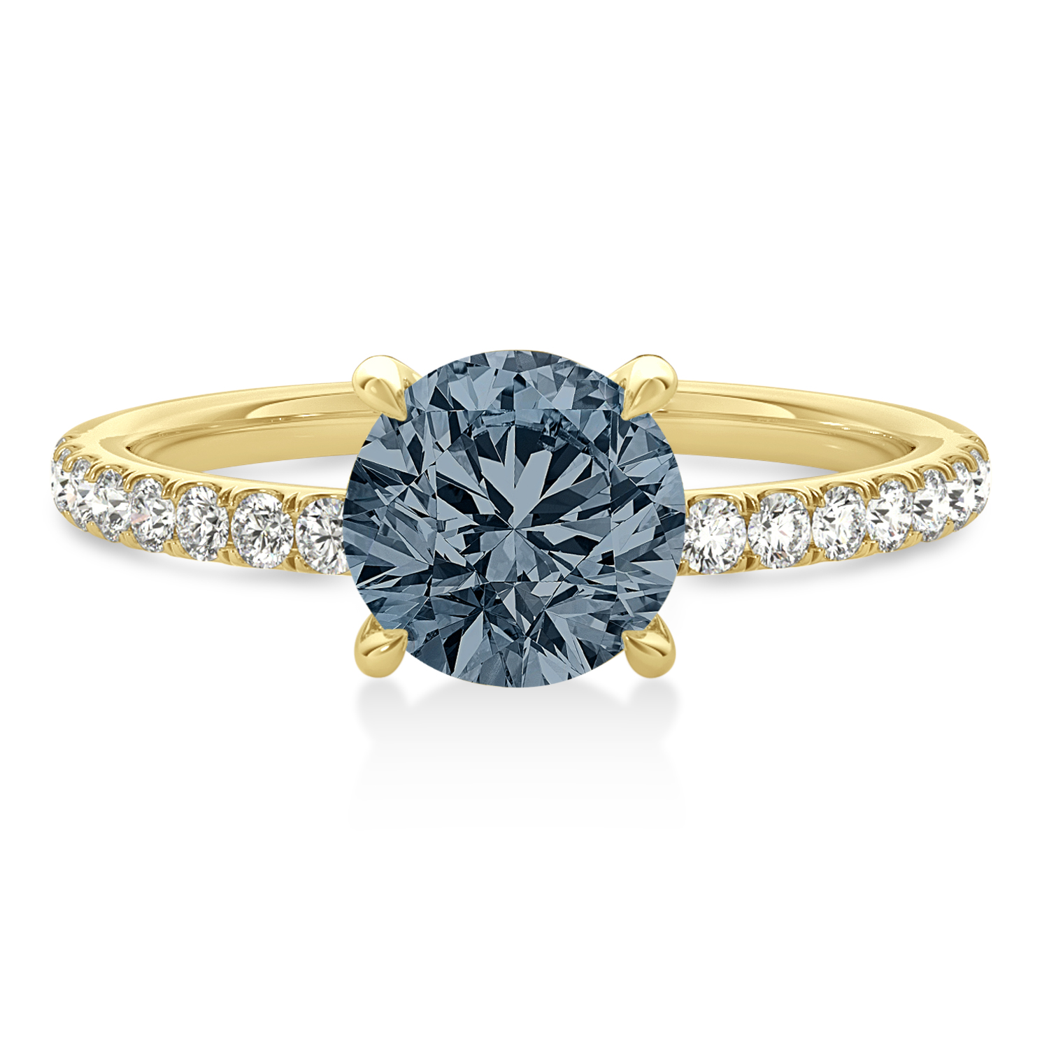 Round Gray Spinel & Diamond Single Row Hidden Halo Engagement Ring 14k Yellow Gold (1.25ct)