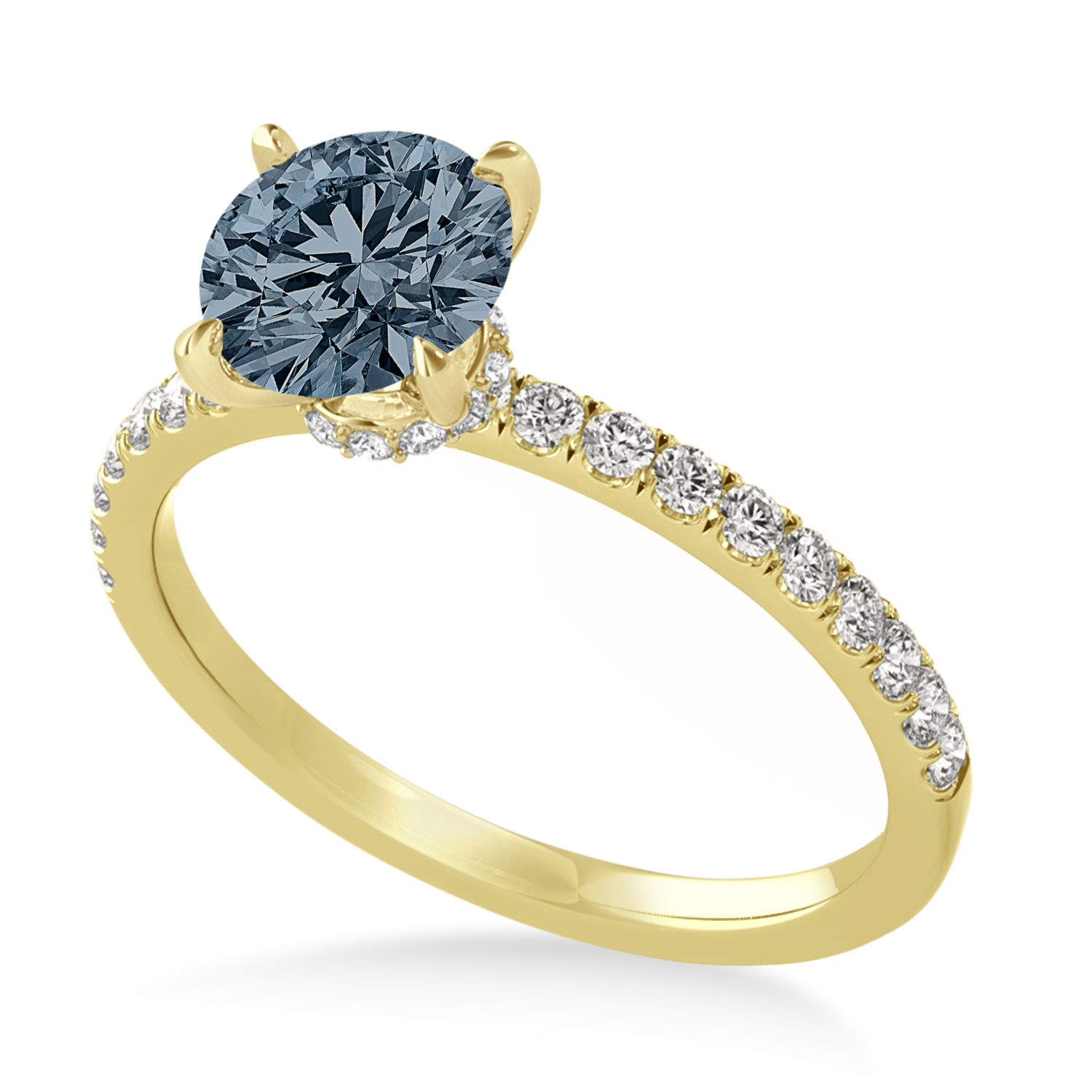 Round Gray Spinel & Diamond Single Row Hidden Halo Engagement Ring 14k Yellow Gold (1.25ct)