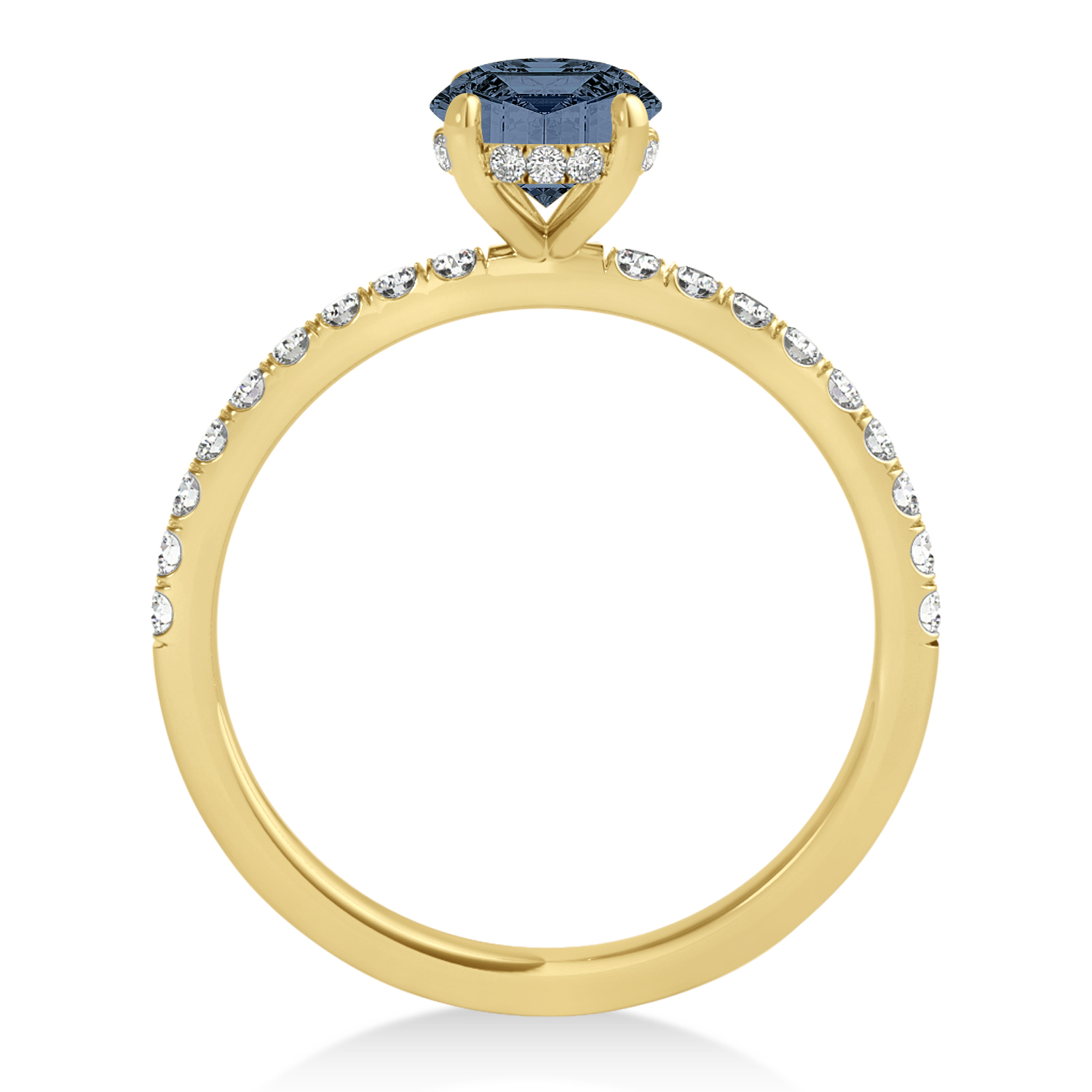 Round Gray Spinel & Diamond Single Row Hidden Halo Engagement Ring 18k Yellow Gold (1.25ct)